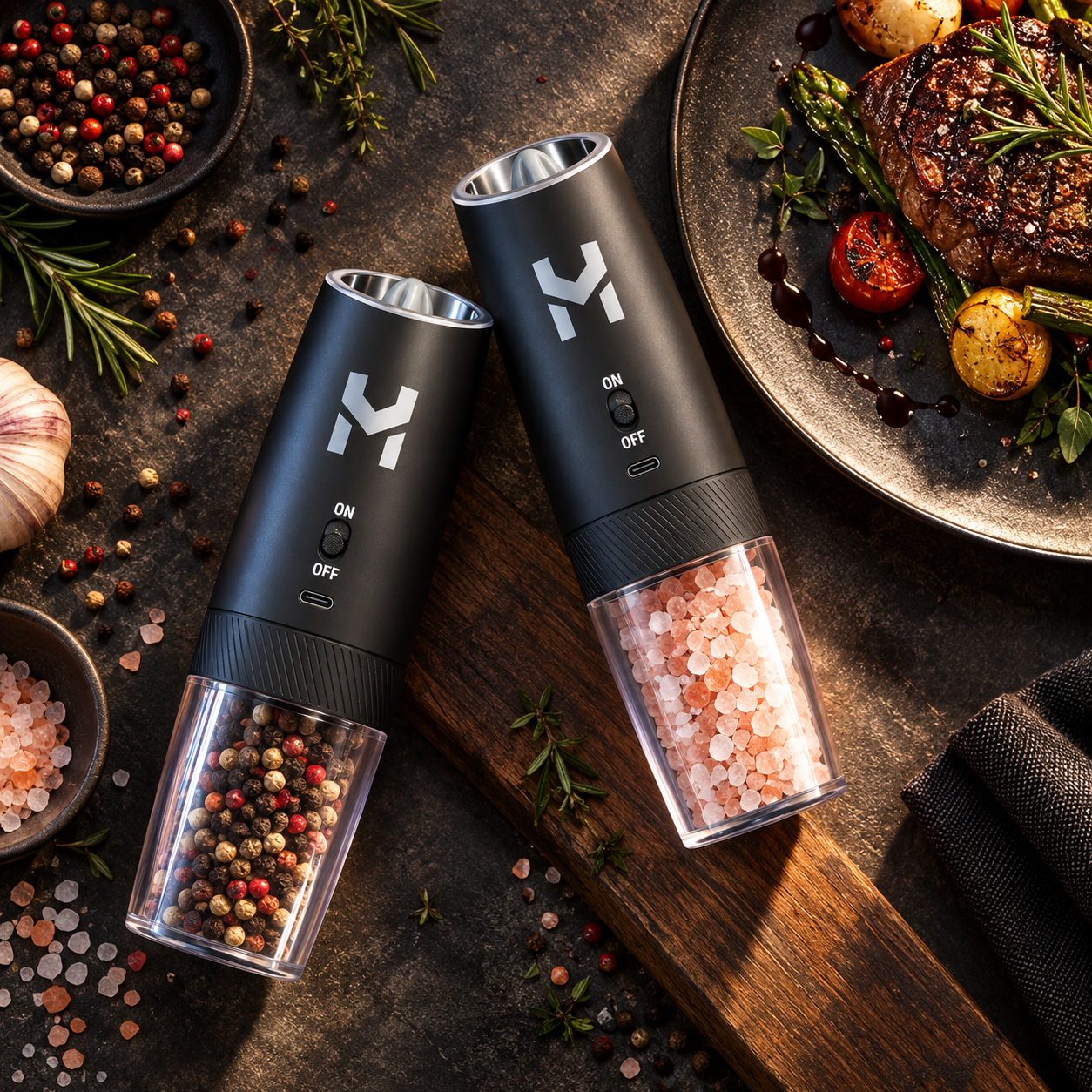 HOME VISTA Electric Salt Pepper Grinder Set Automatic Gravity Rechargeable Mills 3 HOME VISTA Electric Salt Pepper Grinder Set Automatic Gravity Rechargeable Mills - Image 3
