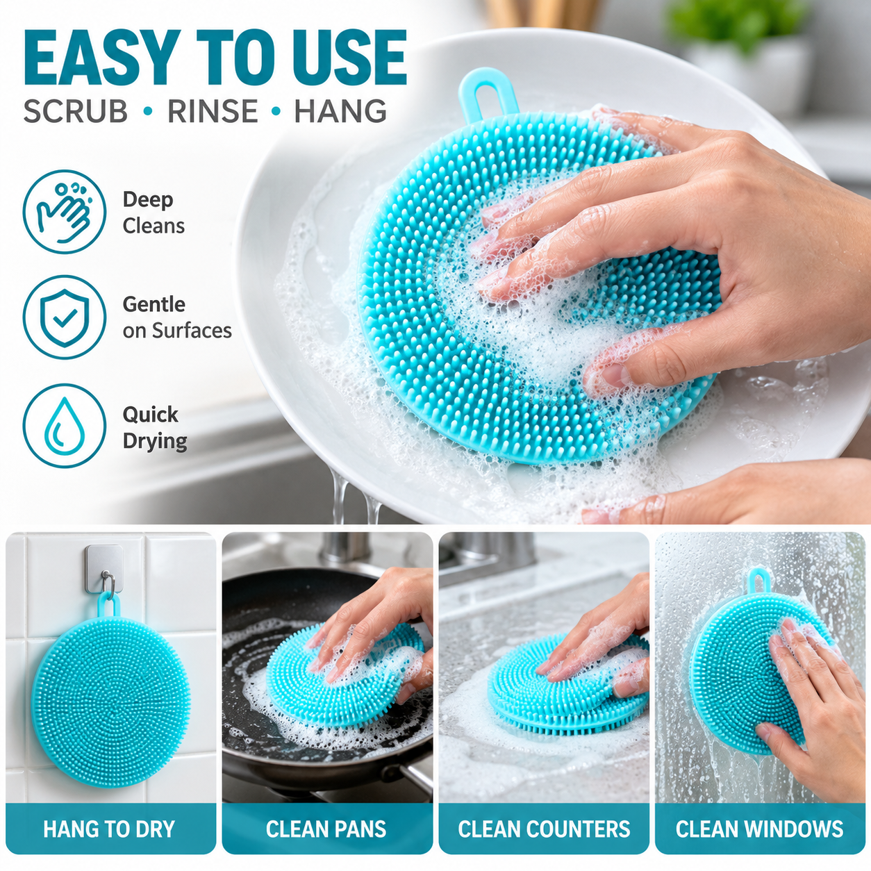 Silicone Dish Scrubber Brush Kitchen Washing Cleaning Pad Nonscratch Reusable UK 5 Silicone Dish Scrubber Brush Kitchen Washing Cleaning Pad Nonscratch Reusable UK - Image 5