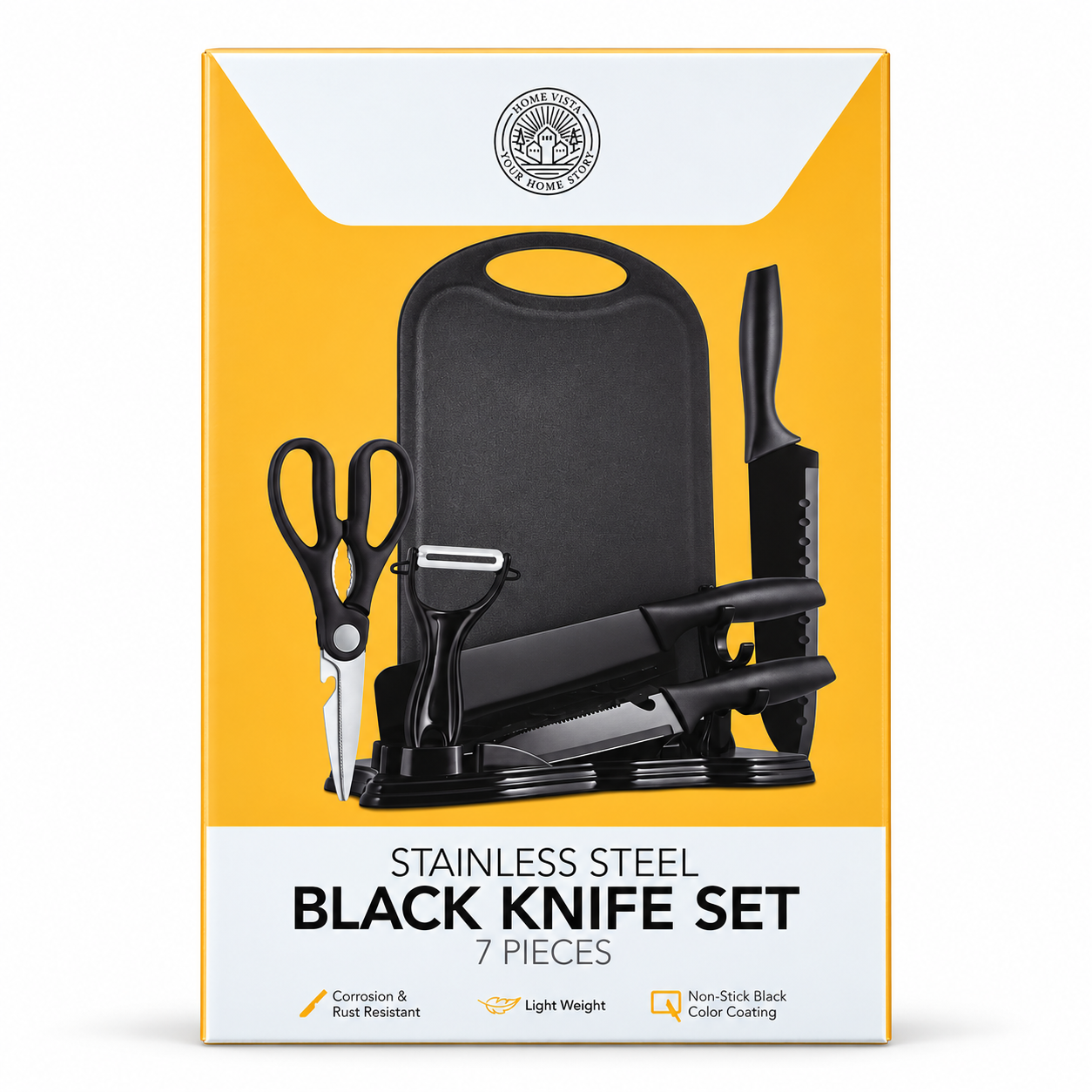 7Pc Black Kitchen Knife Set Chopping Board Scissors Peeler Storage Stand Home UK 6 7Pc Black Kitchen Knife Set Chopping Board Scissors Peeler Storage Stand Home UK - Image 6