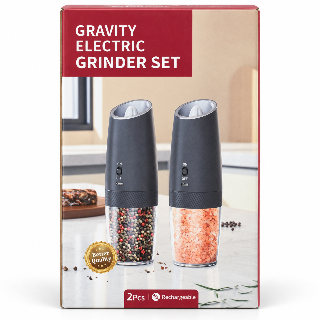 HOME VISTA Electric Salt Pepper Grinder Set Automatic Gravity Rechargeable Mills 6 HOME VISTA Electric Salt Pepper Grinder Set Automatic Gravity Rechargeable Mills - Image 6