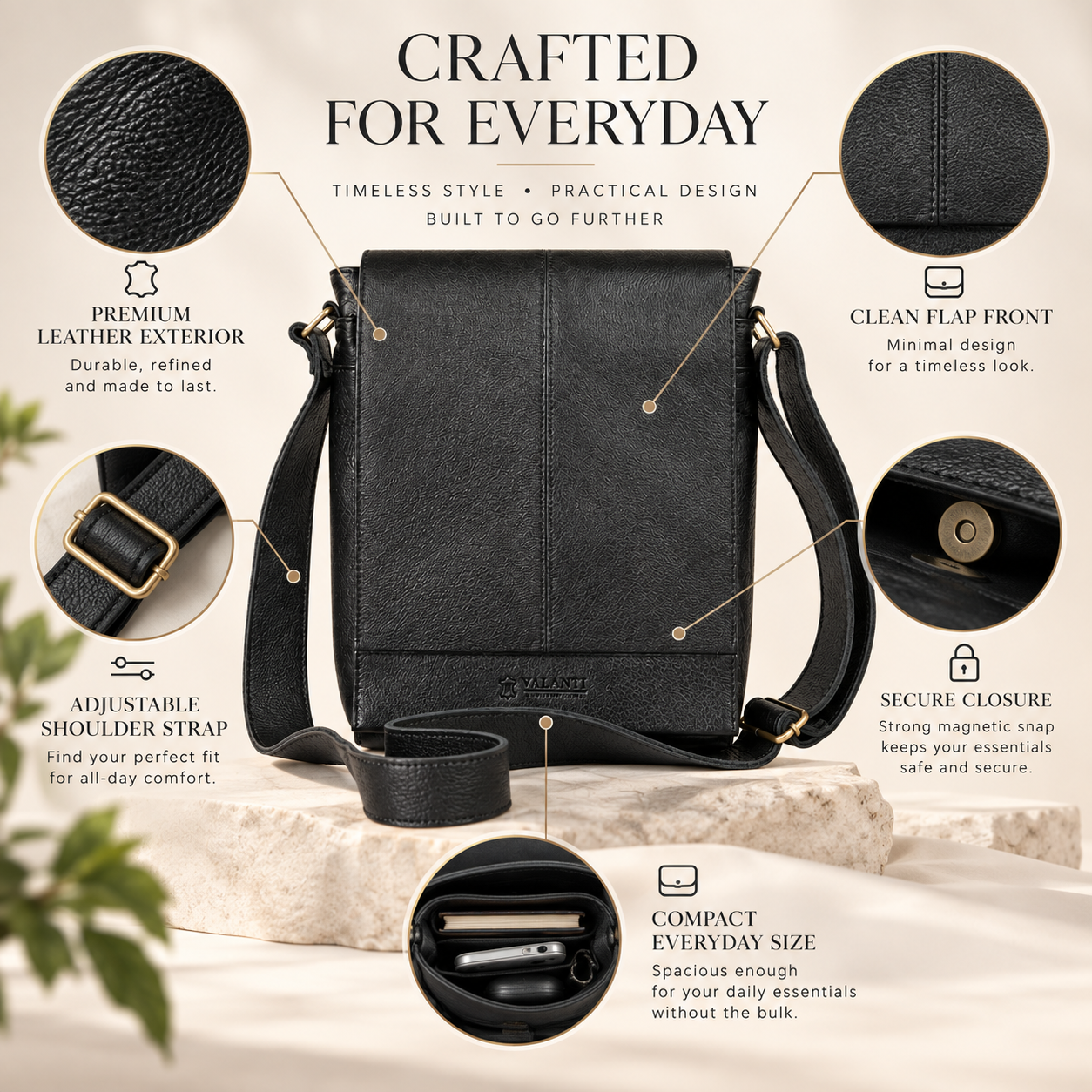 VALANTI Men's Black Leather Crossbody Bag Shoulder Messenger Work Travel Daily UK 3 VALANTI Men's Black Leather Crossbody Bag Shoulder Messenger Work Travel Daily UK - Image 3