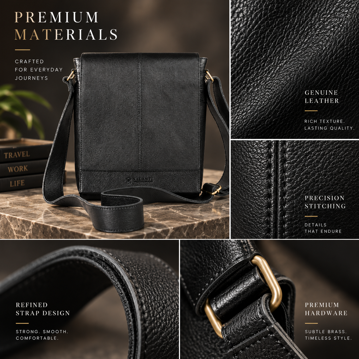 VALANTI Men's Black Leather Crossbody Bag Shoulder Messenger Work Travel Daily UK 4 VALANTI Men's Black Leather Crossbody Bag Shoulder Messenger Work Travel Daily UK - Image 4