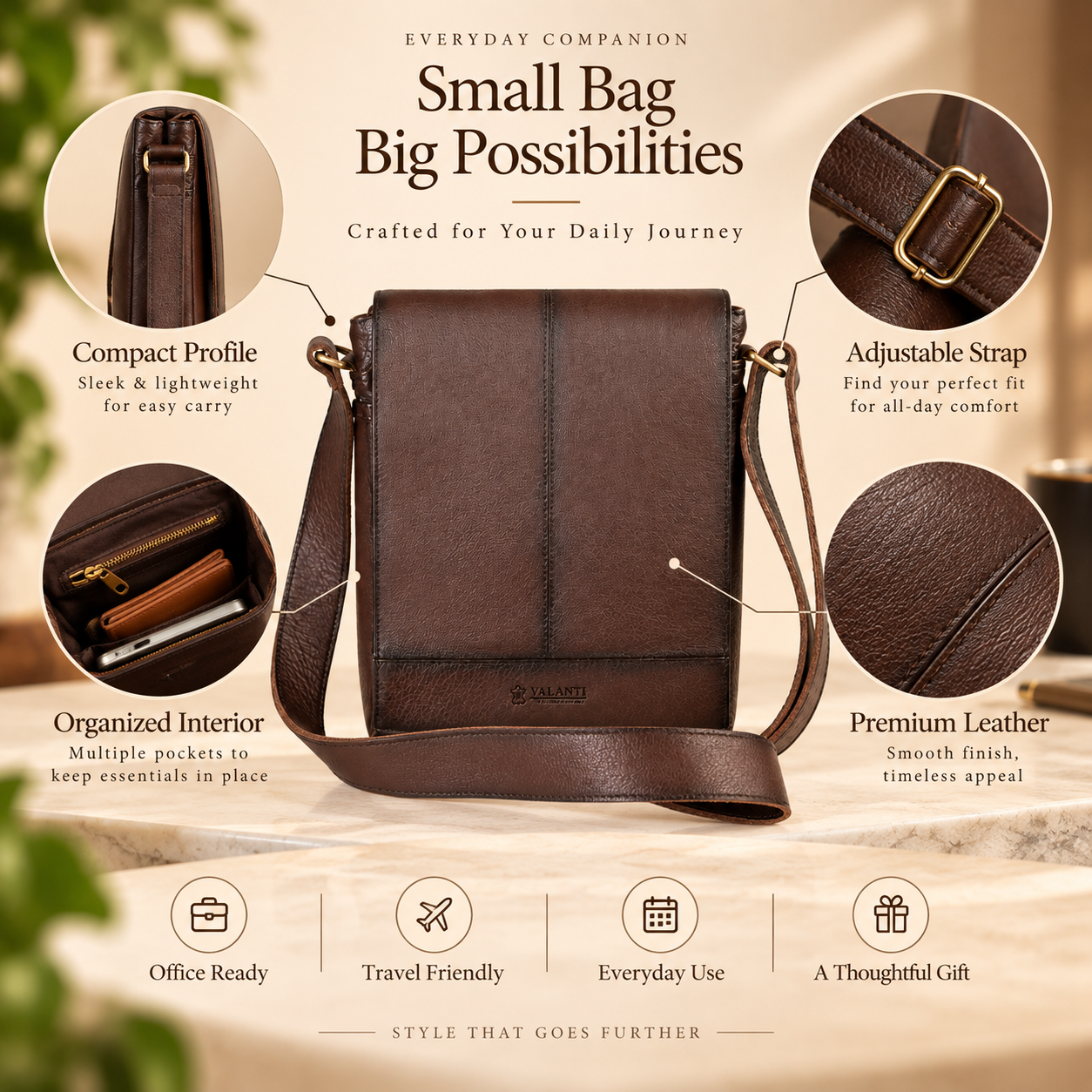 VALANTI Men's Brown Leather Crossbody Bag Shoulder Messenger Work Travel Daily UK 3 VALANTI Men's Brown Leather Crossbody Bag Shoulder Messenger Work Travel Daily UK - Image 3