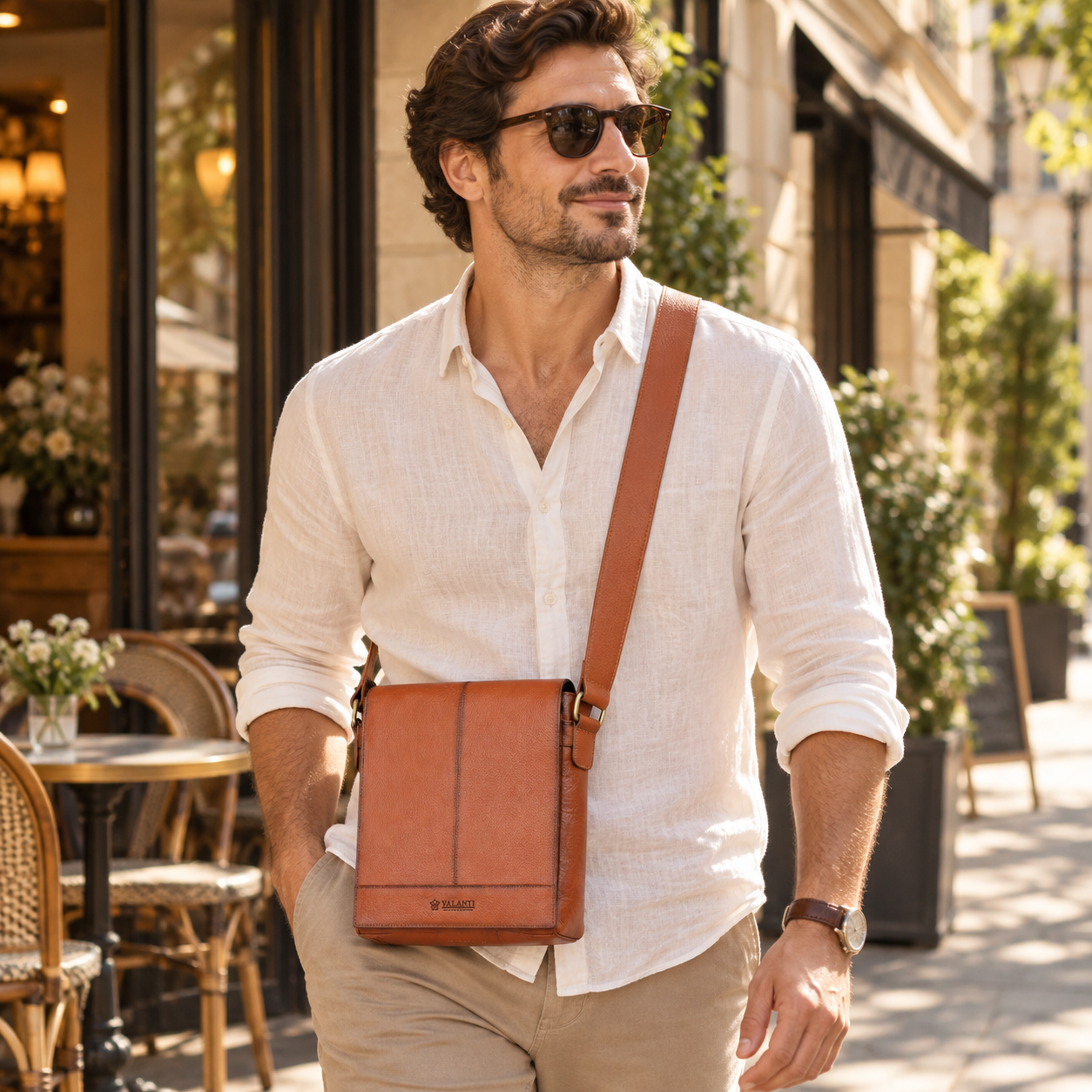 VALANTI Men's Tan Leather Crossbody Bag Shoulder Messenger Work & Travel Daily UK 2 VALANTI Men's Tan Leather Crossbody Bag Shoulder Messenger Work & Travel Daily UK - Image 2