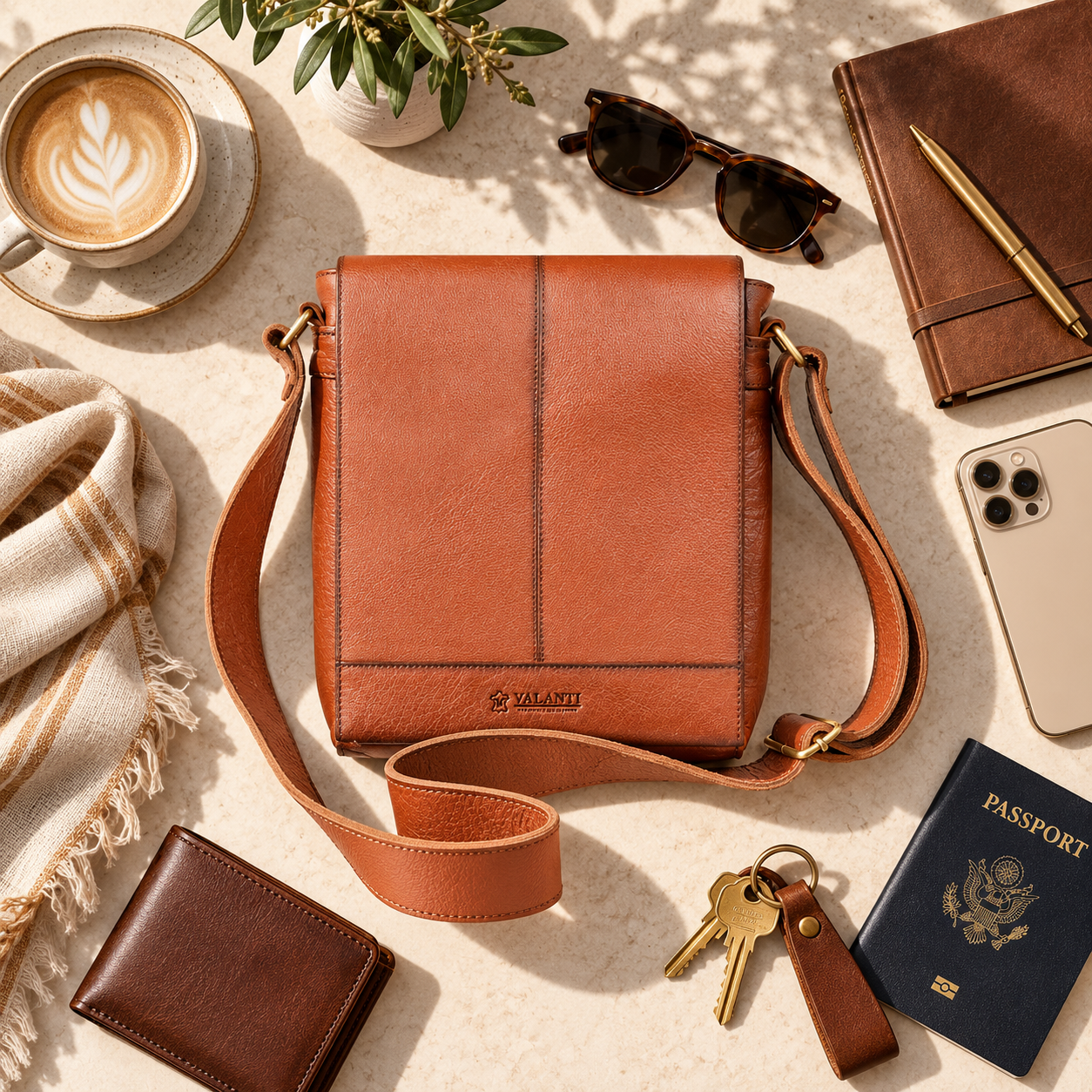 VALANTI Men's Tan Leather Crossbody Bag Shoulder Messenger Work & Travel Daily UK 5 VALANTI Men's Tan Leather Crossbody Bag Shoulder Messenger Work & Travel Daily UK - Image 5