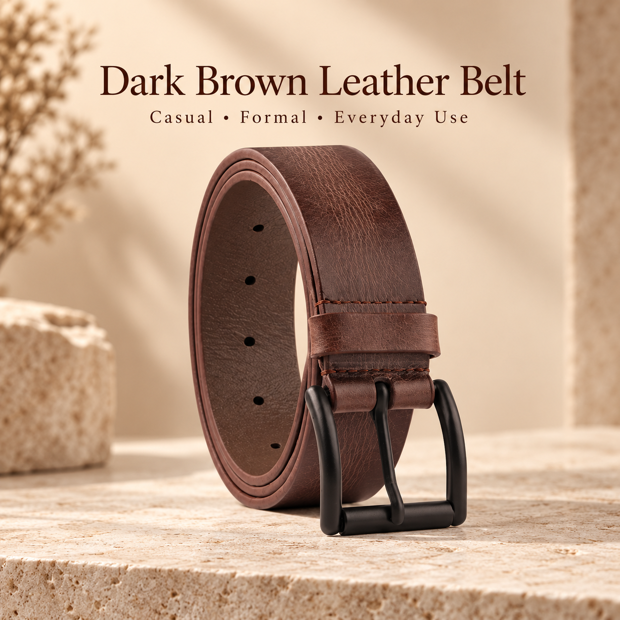 Men's Dark Brown Leather Belt Black Pin Buckle Casual Formal Everyday Gift New UK 1 Men's Dark Brown Leather Belt Black Pin Buckle Casual Formal Everyday Gift New UK