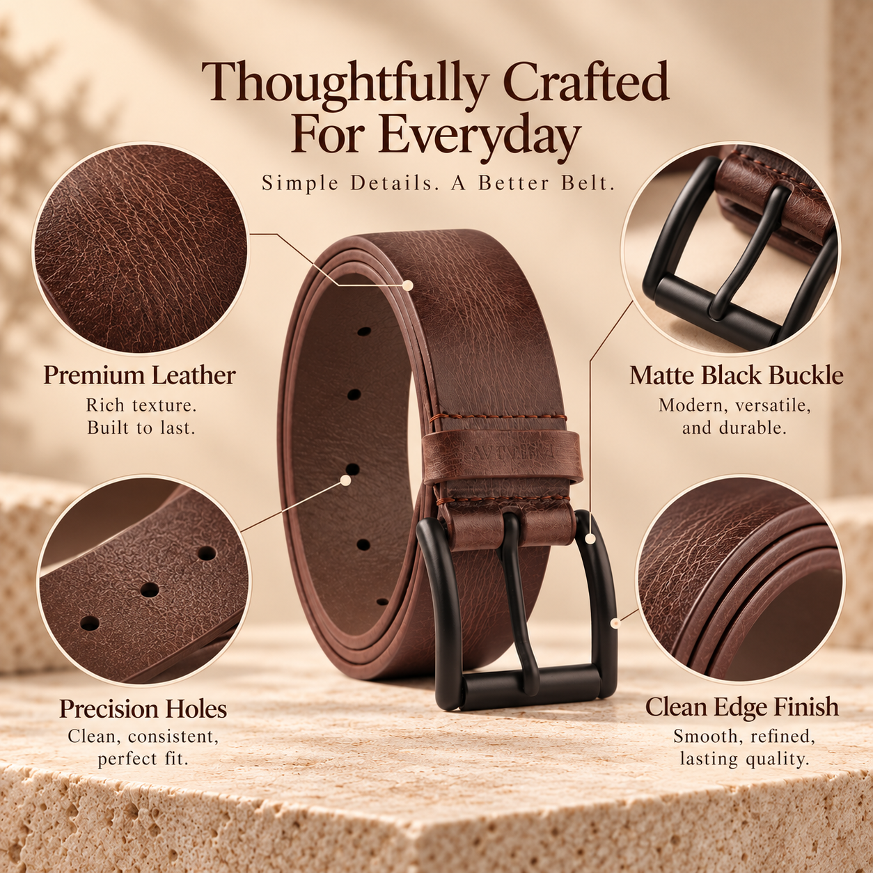 Men's Dark Brown Leather Belt Black Pin Buckle Casual Formal Everyday Gift New UK 3 Men's Dark Brown Leather Belt Black Pin Buckle Casual Formal Everyday Gift New UK - Image 3