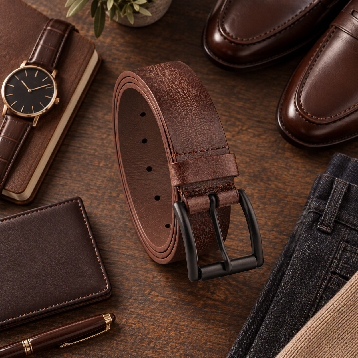 Men's Dark Brown Leather Belt Black Pin Buckle Casual Formal Everyday Gift New UK 5 Men's Dark Brown Leather Belt Black Pin Buckle Casual Formal Everyday Gift New UK - Image 5
