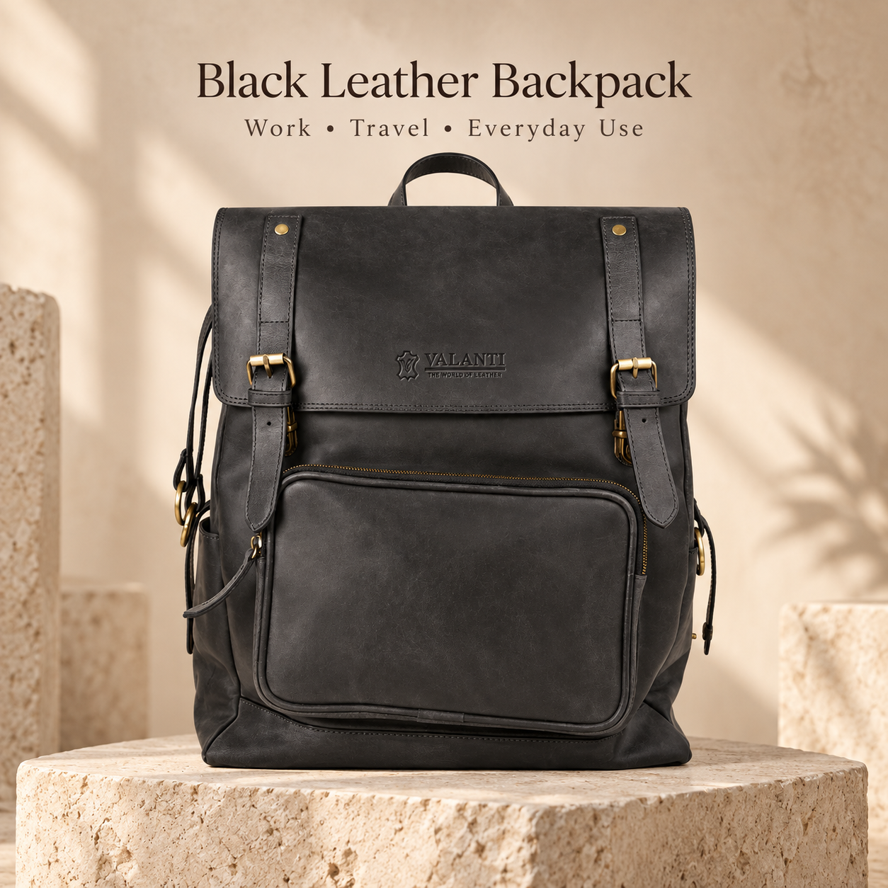 VALANTI Black Leather Backpack Laptop Travel Work School College Rucksack Bag UK 1 VALANTI Black Leather Backpack Laptop Travel Work School College Rucksack Bag UK