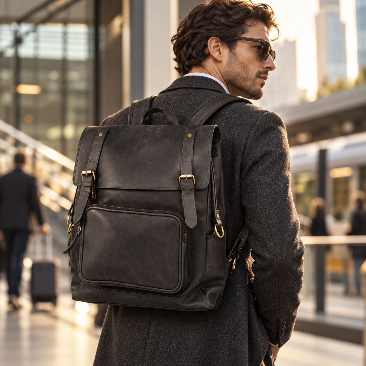 VALANTI Black Leather Backpack Laptop Travel Work School College Rucksack Bag UK 2 VALANTI Black Leather Backpack Laptop Travel Work School College Rucksack Bag UK - Image 2