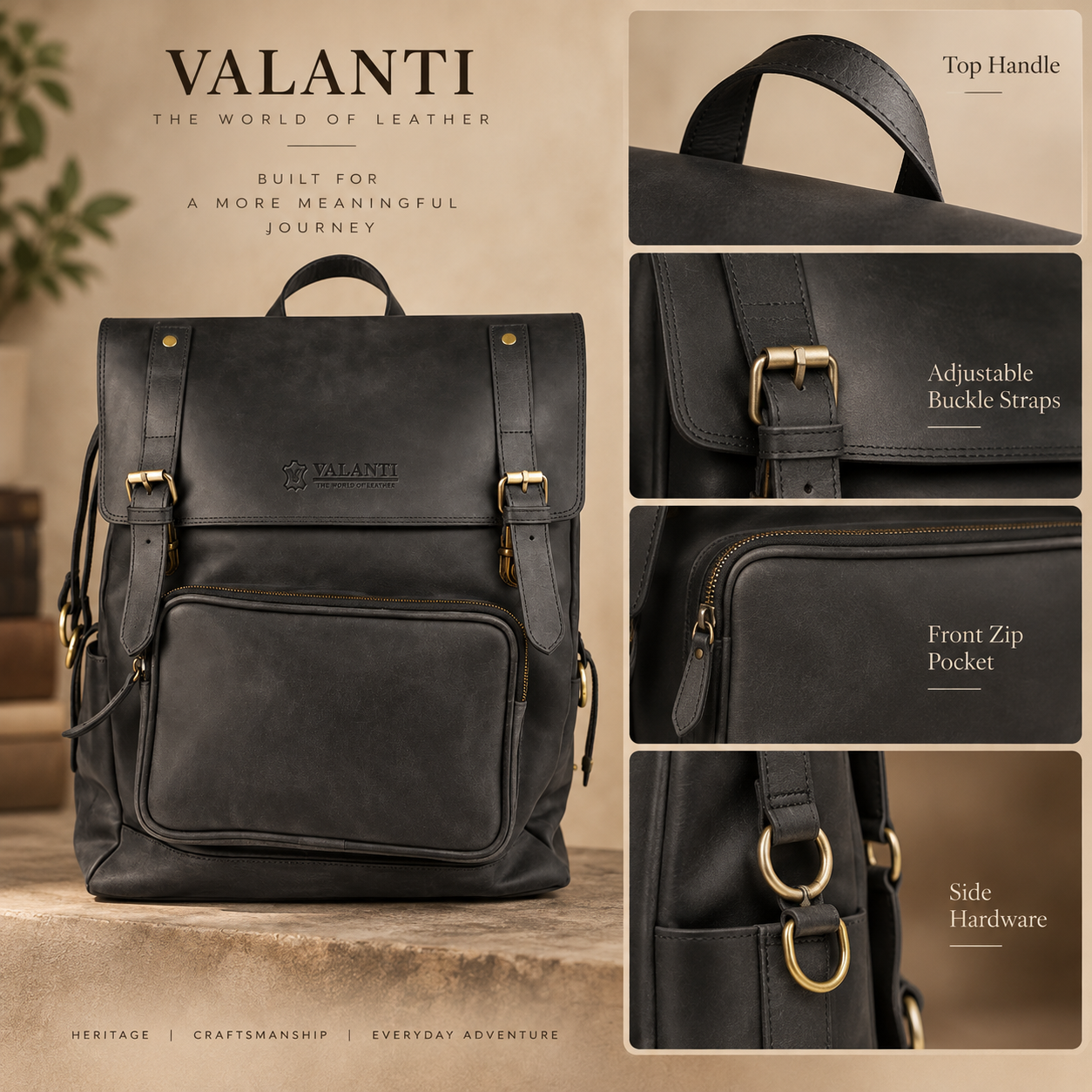 VALANTI Black Leather Backpack Laptop Travel Work School College Rucksack Bag UK 3 VALANTI Black Leather Backpack Laptop Travel Work School College Rucksack Bag UK - Image 3