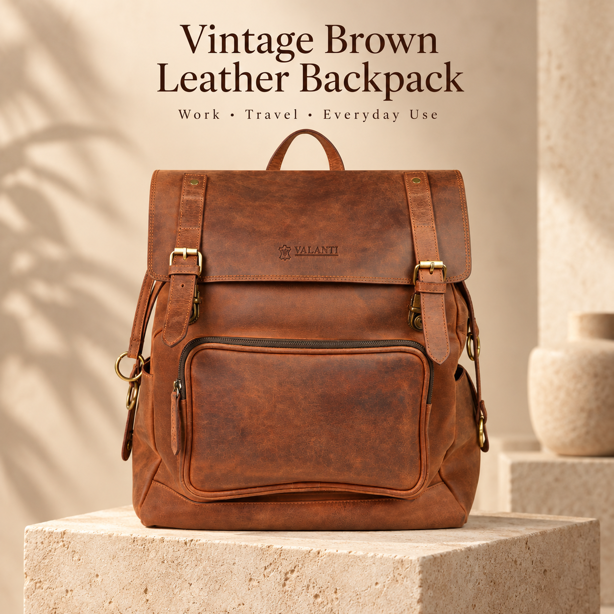 VALANTI Vintage Brown Leather Backpack Laptop Travel Work School Rucksack Bag UK 1 VALANTI Vintage Brown Leather Backpack Laptop Travel Work School Rucksack Bag UK