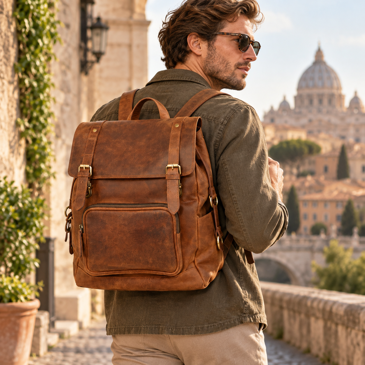 VALANTI Vintage Brown Leather Backpack Laptop Travel Work School Rucksack Bag UK 2 VALANTI Vintage Brown Leather Backpack Laptop Travel Work School Rucksack Bag UK - Image 2