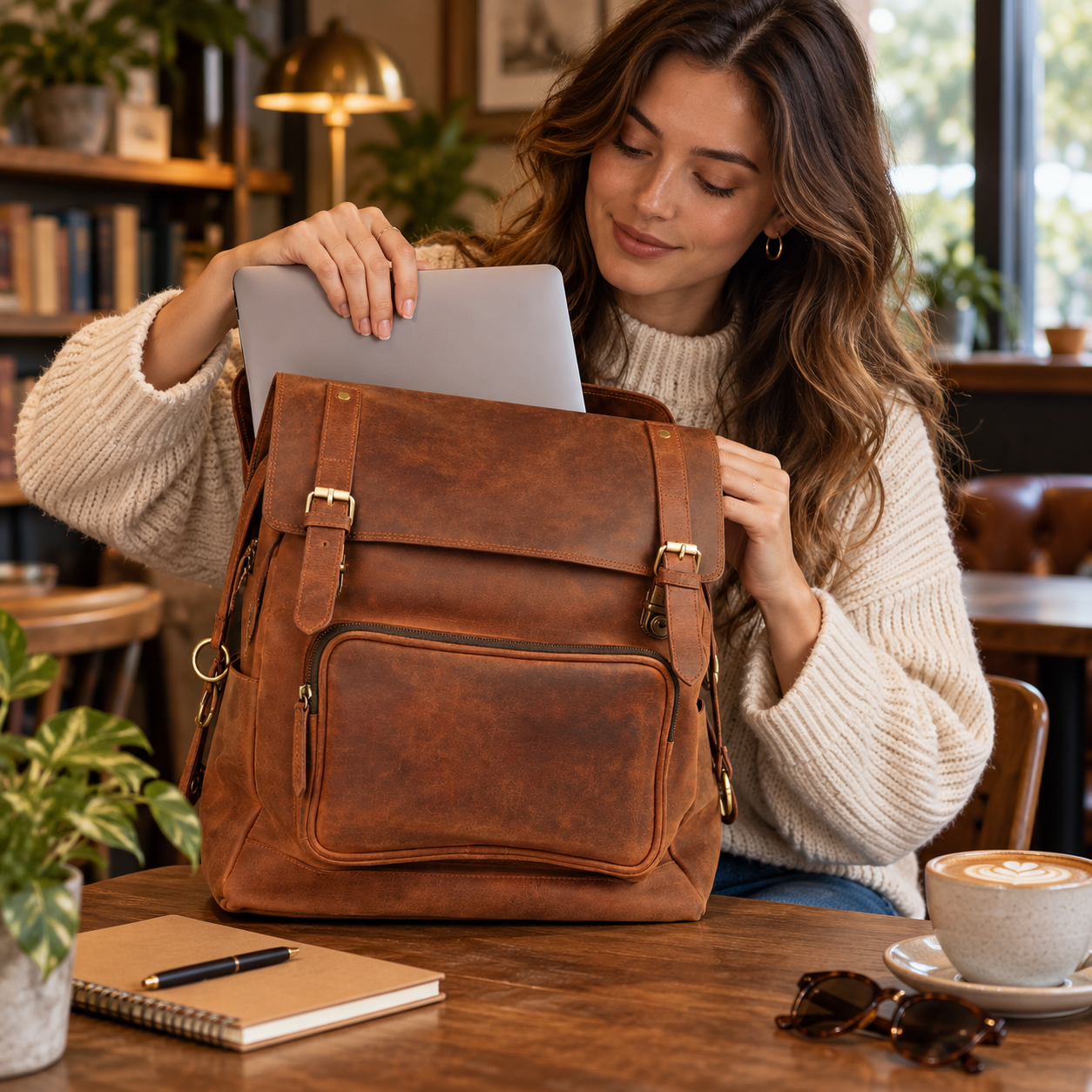 VALANTI Vintage Brown Leather Backpack Laptop Travel Work School Rucksack Bag UK 6 VALANTI Vintage Brown Leather Backpack Laptop Travel Work School Rucksack Bag UK - Image 6
