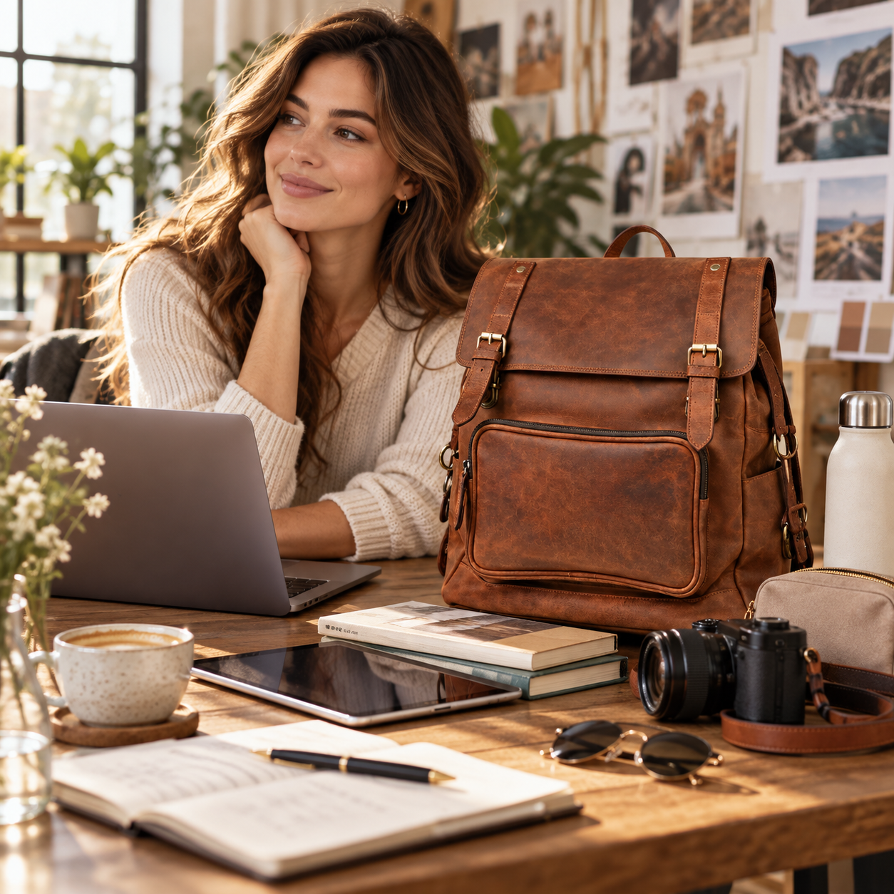 VALANTI Vintage Brown Leather Backpack Laptop Travel Work School Rucksack Bag UK 7 VALANTI Vintage Brown Leather Backpack Laptop Travel Work School Rucksack Bag UK - Image 7