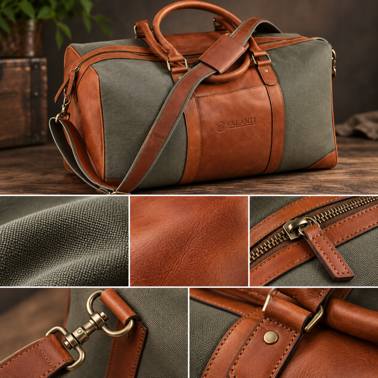VALANTI Canvas Leather Holdall Duffel Bag Travel Gym Weekend Shoulder Luggage UK 4 VALANTI Canvas Leather Holdall Duffel Bag Travel Gym Weekend Shoulder Luggage UK - Image 4