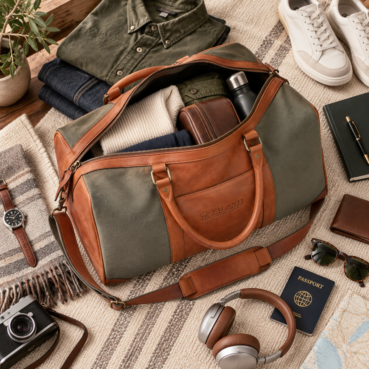 VALANTI Canvas Leather Holdall Duffel Bag Travel Gym Weekend Shoulder Luggage UK 5 VALANTI Canvas Leather Holdall Duffel Bag Travel Gym Weekend Shoulder Luggage UK - Image 5