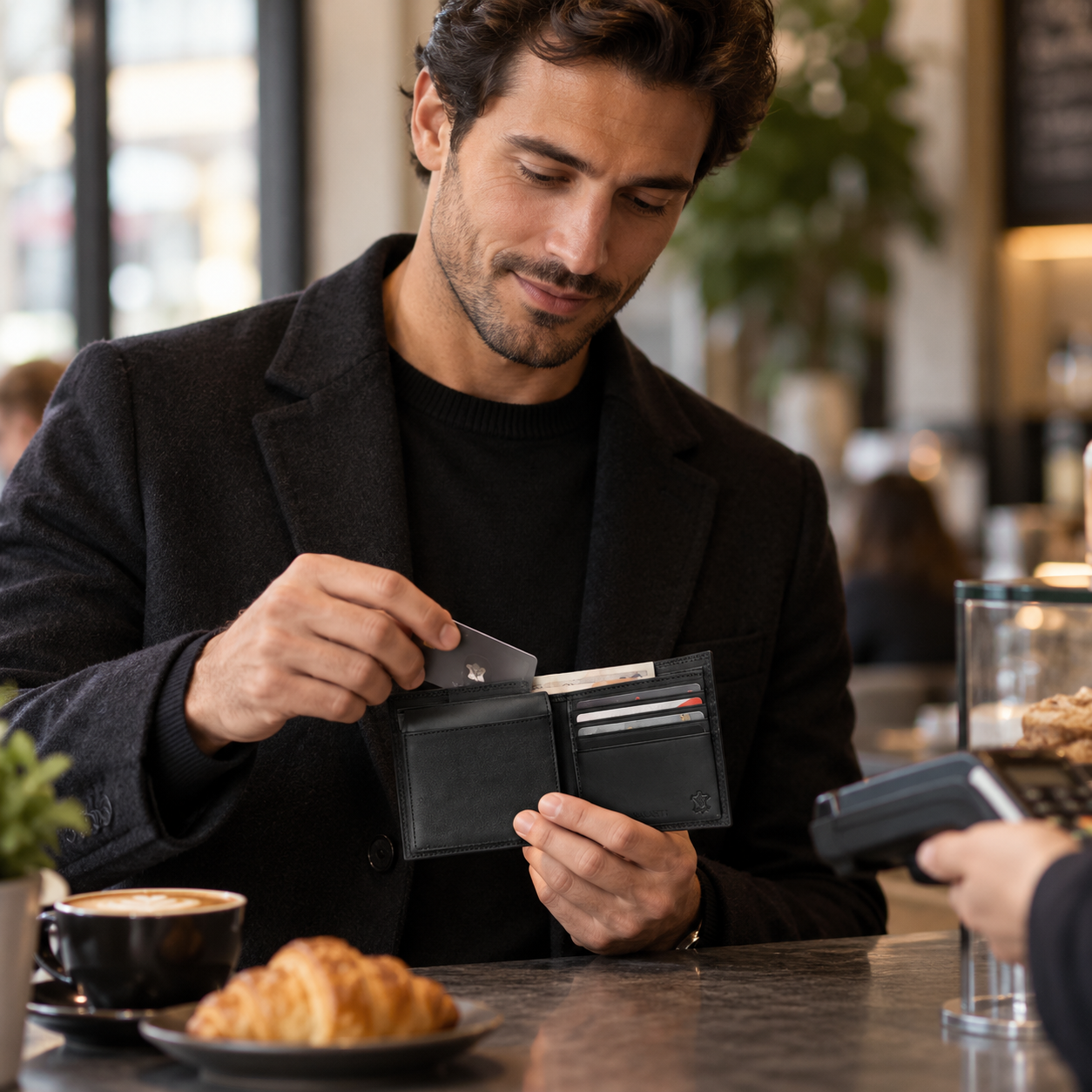 VALANTI Men's Black Leather Bifold Wallet Slim Card Cash ID Holder Formal Gift UK 2 VALANTI Men's Black Leather Bifold Wallet Slim Card Cash ID Holder Formal Gift UK - Image 2