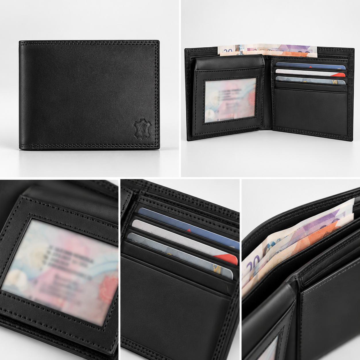 VALANTI Men's Black Leather Bifold Wallet Slim Card Cash ID Holder Formal Gift UK 3 VALANTI Men's Black Leather Bifold Wallet Slim Card Cash ID Holder Formal Gift UK - Image 3