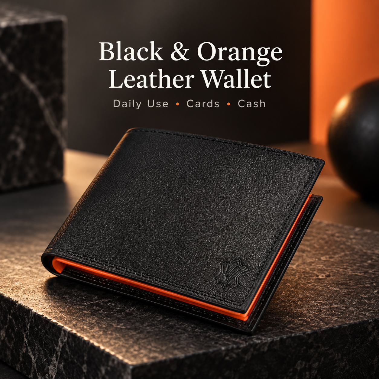VALANTI Men's Black Orange Leather Bifold Wallet Card Cash ID Holder Slim Gift UK 1 VALANTI Men's Black Orange Leather Bifold Wallet Card Cash ID Holder Slim Gift UK