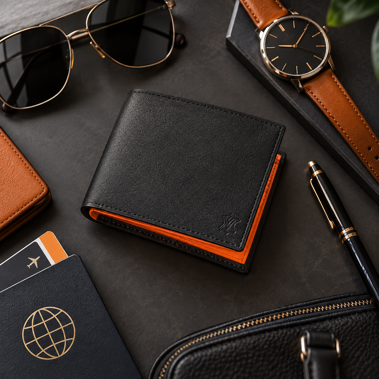 VALANTI Men's Black Orange Leather Bifold Wallet Card Cash ID Holder Slim Gift UK 2 VALANTI Men's Black Orange Leather Bifold Wallet Card Cash ID Holder Slim Gift UK - Image 2
