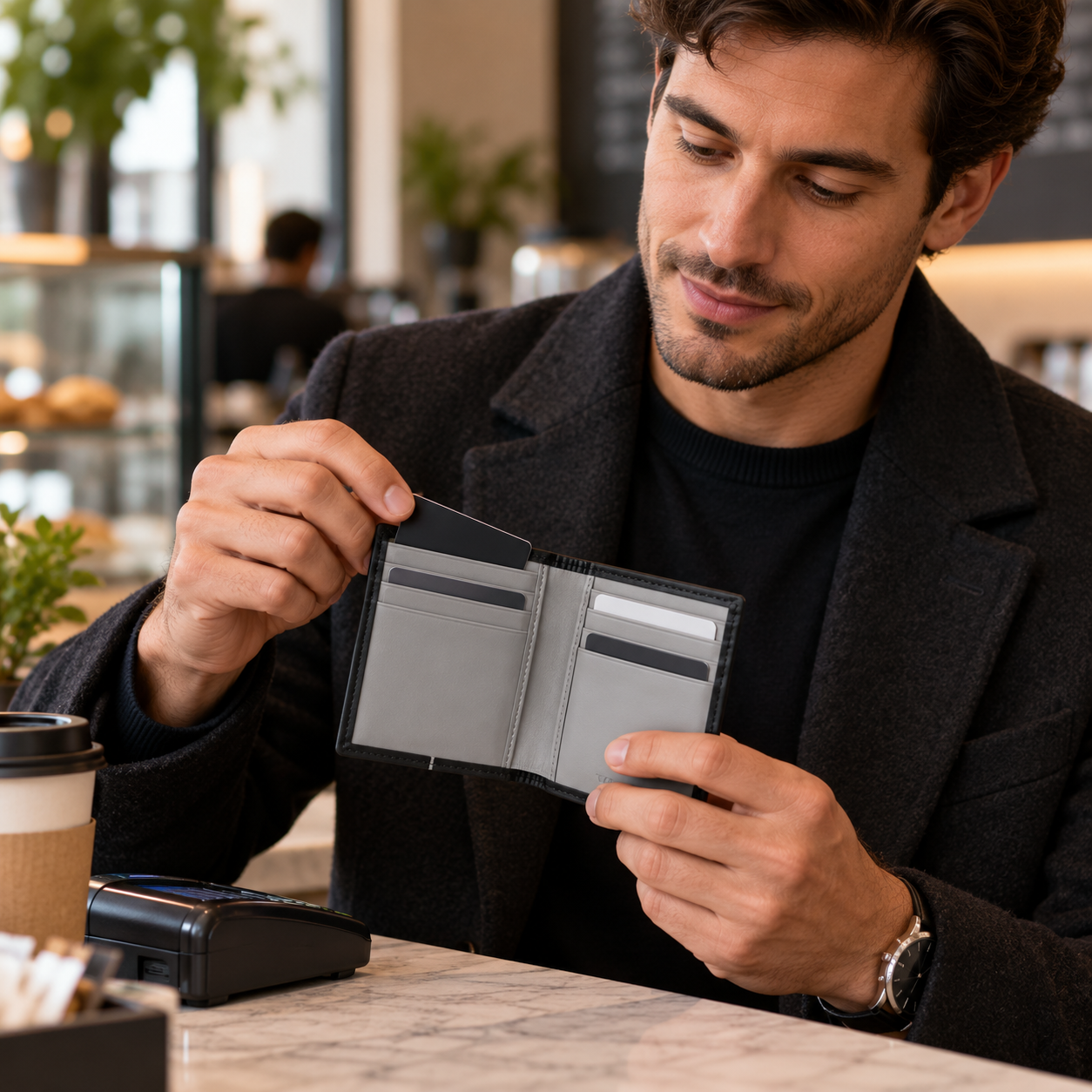 VALANTI Men's Black Grey Leather Cardholder Wallet 8 Slots Slim Bifold Cash ID UK 2 VALANTI Men's Black Grey Leather Cardholder Wallet 8 Slots Slim Bifold Cash ID UK - Image 2