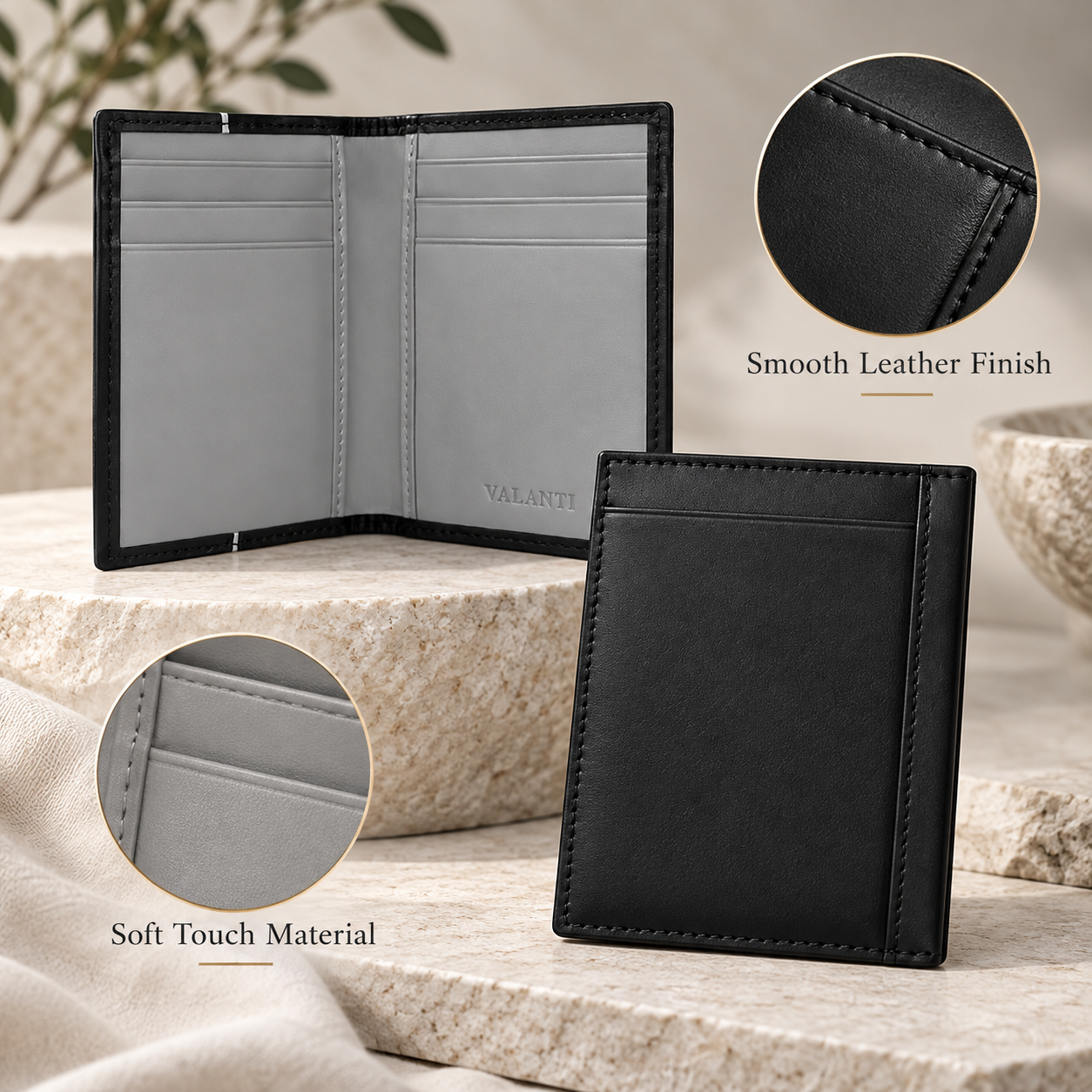 VALANTI Men's Black Grey Leather Cardholder Wallet 8 Slots Slim Bifold Cash ID UK 4 VALANTI Men's Black Grey Leather Cardholder Wallet 8 Slots Slim Bifold Cash ID UK - Image 4