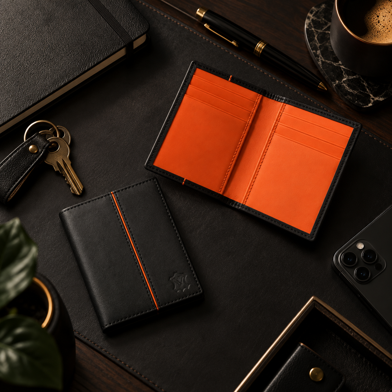 VALANTI Black Orange Leather Card Holder Wallet 8 Slots Slim Bifold Cash Gift UK 5 VALANTI Black Orange Leather Card Holder Wallet 8 Slots Slim Bifold Cash Gift UK - Image 5