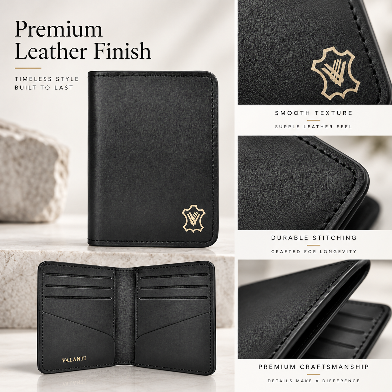 VALANTI Men's Black Leather Wallet Slim Bifold Card Holder Cash Purse Gift Box UK 4 VALANTI Men's Black Leather Wallet Slim Bifold Card Holder Cash Purse Gift Box UK - Image 4