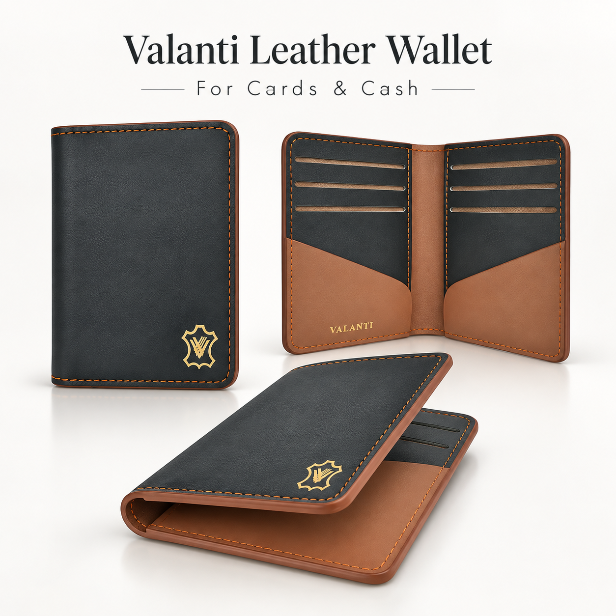 VALANTI Men's Black Tan Leather Wallet Slim Bifold 6 Card Slots Cash Gift Box UK 1 VALANTI Men's Black Tan Leather Wallet Slim Bifold 6 Card Slots Cash Gift Box UK