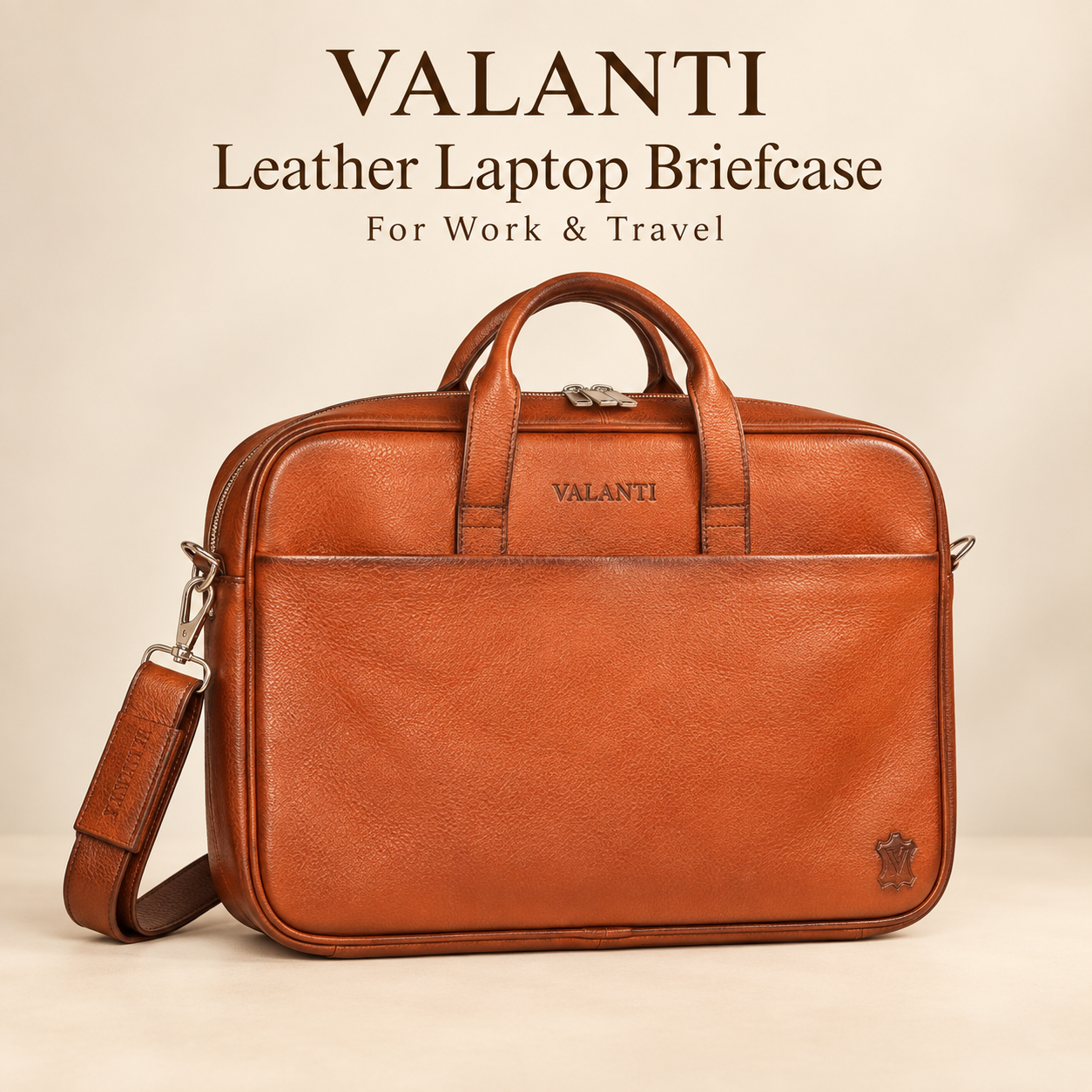 VALANTI Men's Tan Leather Laptop Briefcase Shoulder Work & Business Travel Bag UK 1 VALANTI Men's Tan Leather Laptop Briefcase Shoulder Work & Business Travel Bag UK