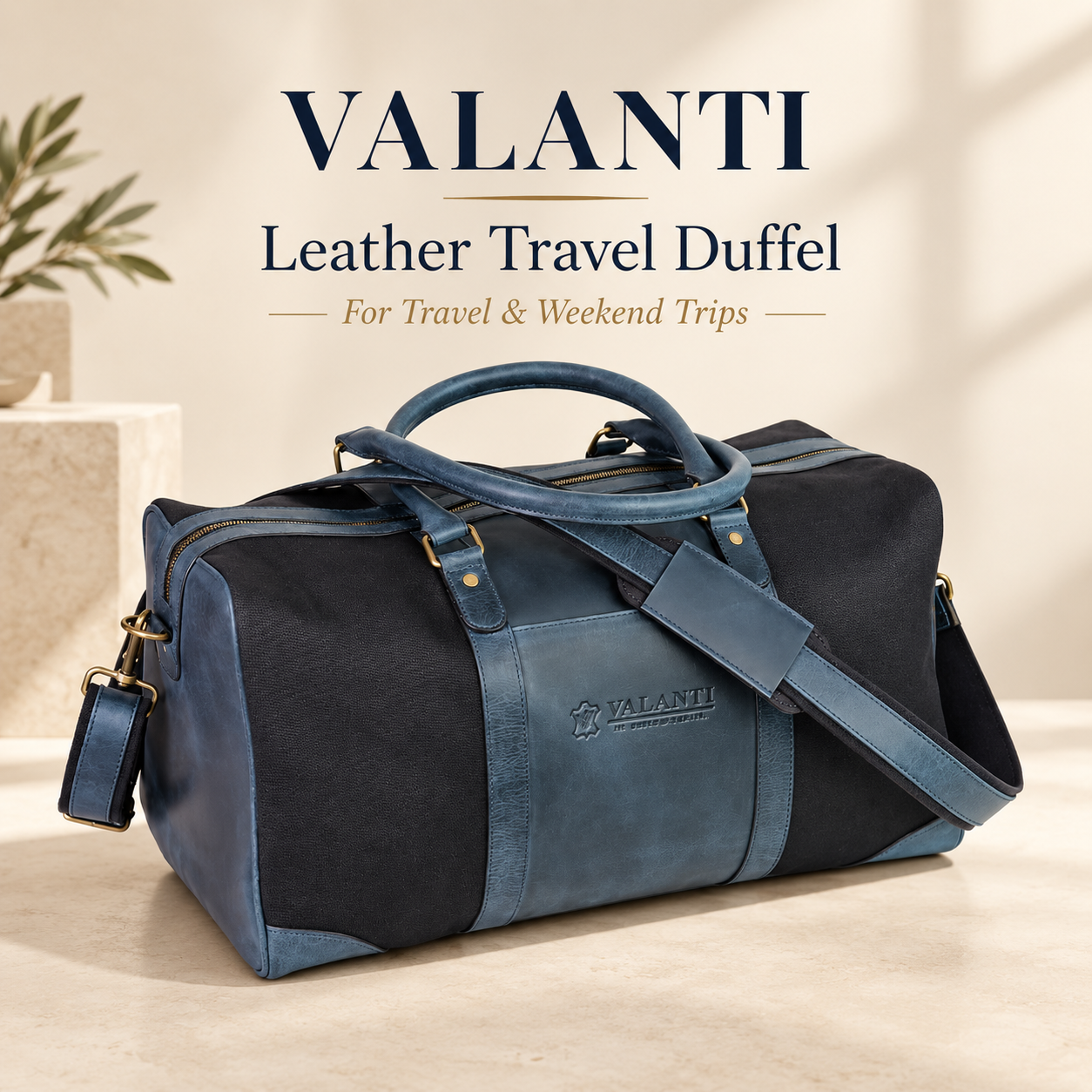 VALANTI Men's Blue Black Canvas Leather Duffle Travel Holdall Gym Weekend Bag UK 1 VALANTI Men's Blue Black Canvas Leather Duffle Travel Holdall Gym Weekend Bag UK