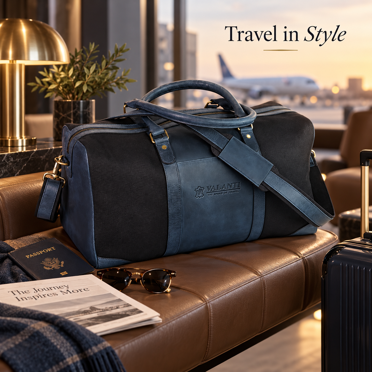 VALANTI Men's Blue Black Canvas Leather Duffle Travel Holdall Gym Weekend Bag UK 10 VALANTI Men's Blue Black Canvas Leather Duffle Travel Holdall Gym Weekend Bag UK - Image 10