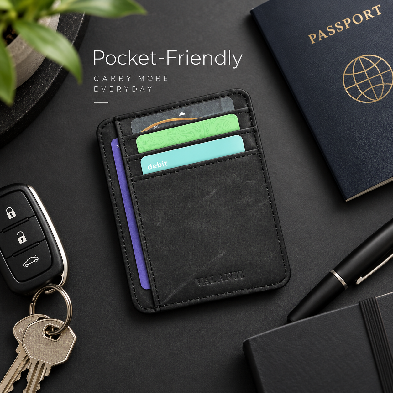 VALANTI Men's Black Leather Card Holder Wallet 6 Slots ID Window Slim Pocket Gift 5 VALANTI Men's Black Leather Card Holder Wallet 6 Slots ID Window Slim Pocket Gift - Image 5