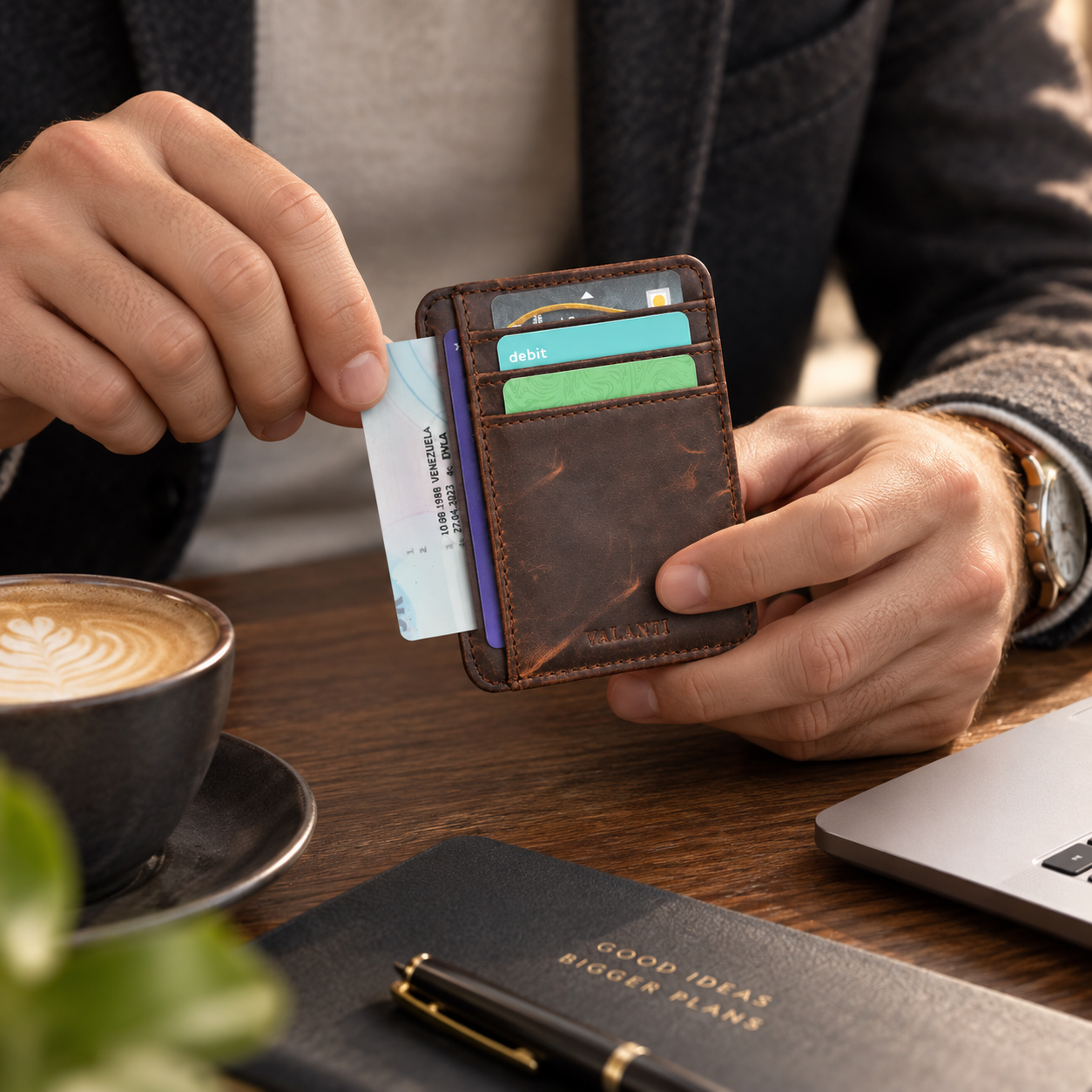 VALANTI Men's Brown Leather Card Holder Slim Wallet ID Window Slots Cash Gift UK 2 VALANTI Men's Brown Leather Card Holder Slim Wallet ID Window Slots Cash Gift UK - Image 2