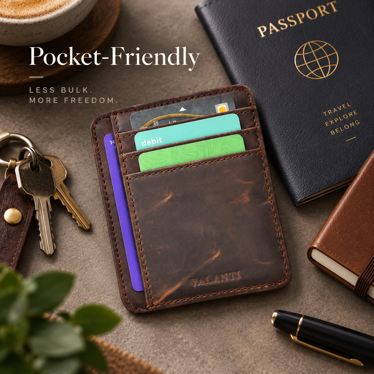 VALANTI Men's Brown Leather Card Holder Slim Wallet ID Window Slots Cash Gift UK 5 VALANTI Men's Brown Leather Card Holder Slim Wallet ID Window Slots Cash Gift UK - Image 5