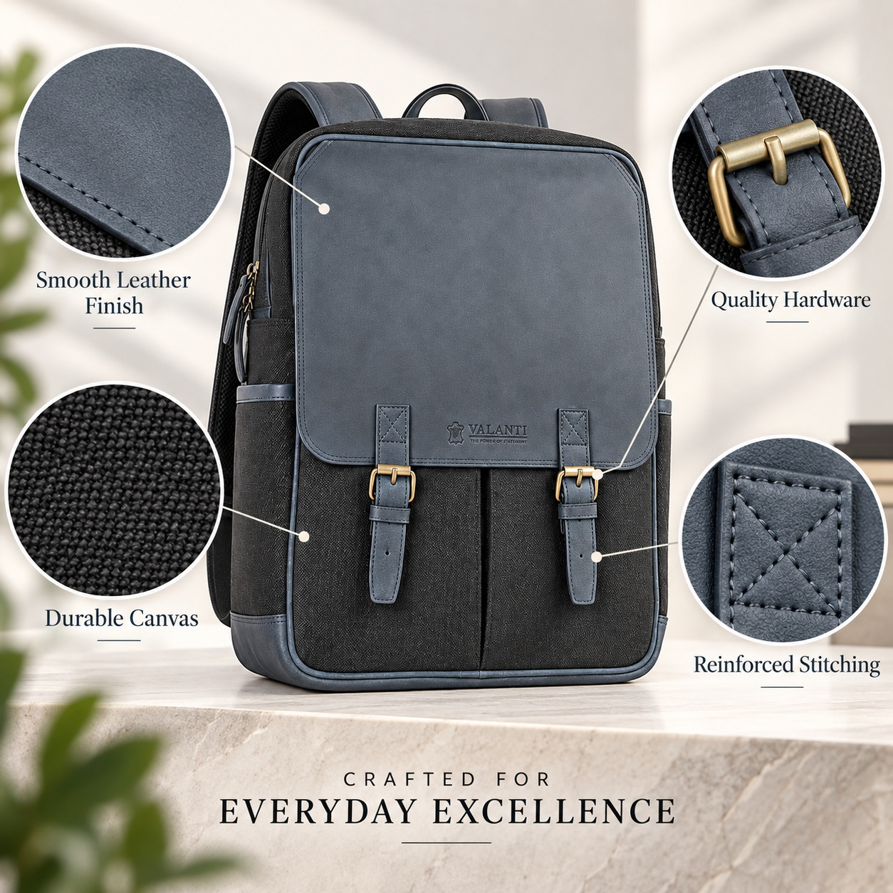 Slate Grey Canvas Leather Backpack Laptop Travel Work College School Rucksack UK 2 Slate Grey Canvas Leather Backpack Laptop Travel Work College School Rucksack UK - Image 2