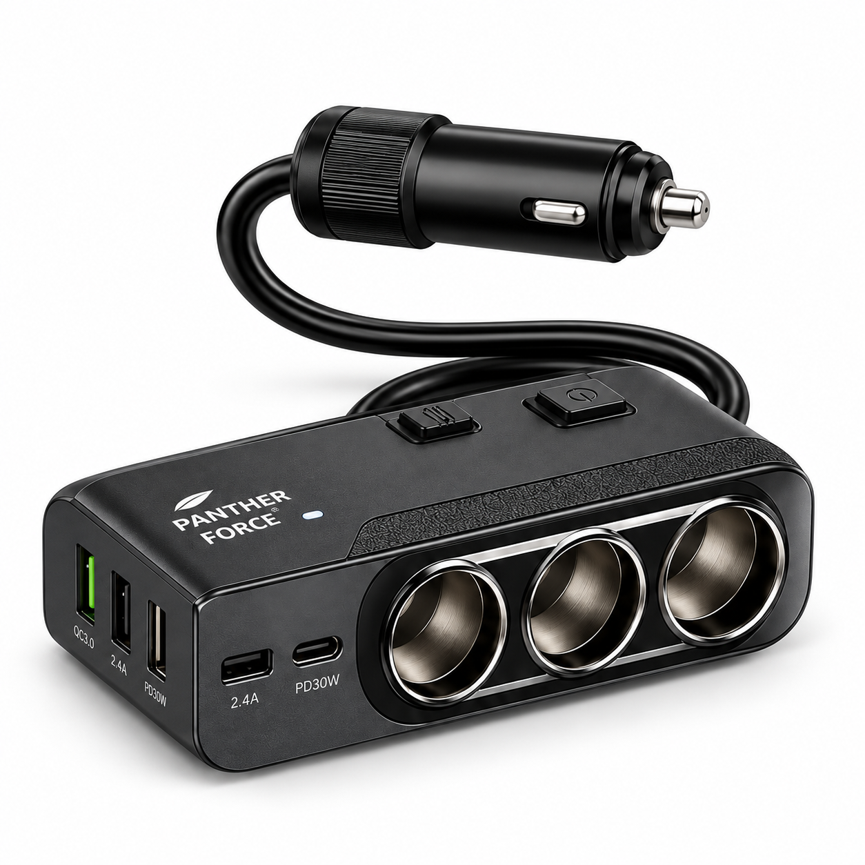 PANTHER FORCE PF16 120W Fast In-Car Charger Splitter – 3 Sockets & Multi USB 2 PANTHER FORCE PF16 120W Fast In-Car Charger Splitter – 3 Sockets & Multi USB - Image 2