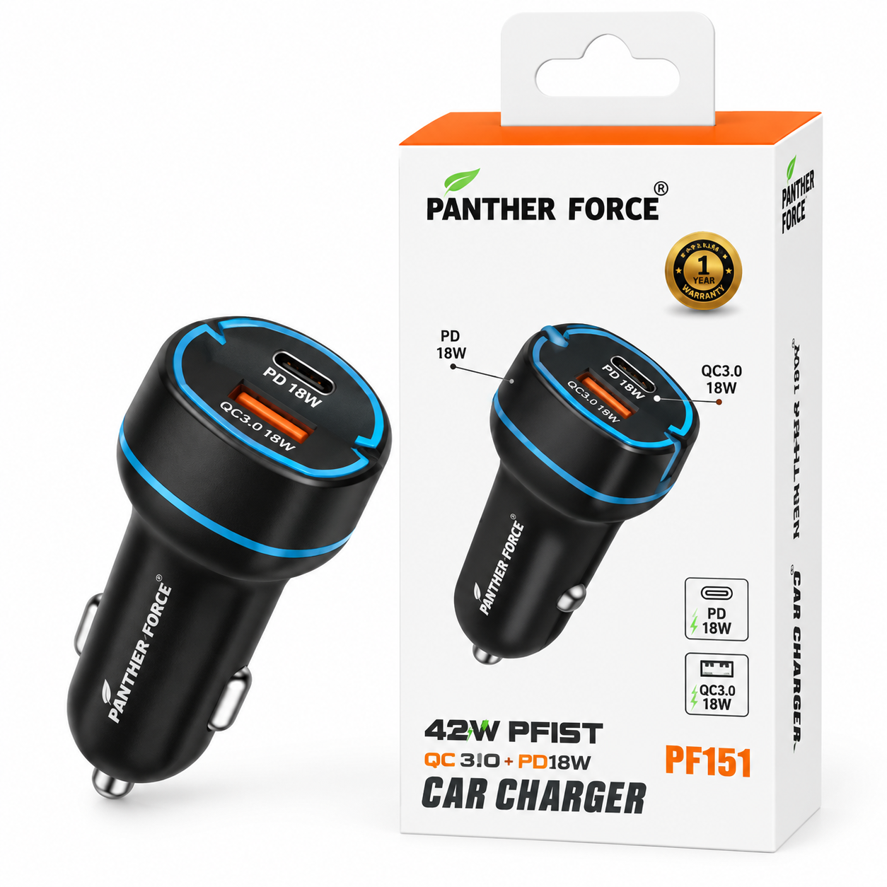 PANTHER FORCE 42W Dual Car Charger – PD 20W & QC 3.0 Fast Charge 3 PANTHER FORCE 42W Dual Car Charger – PD 20W & QC 3.0 Fast Charge - Image 3
