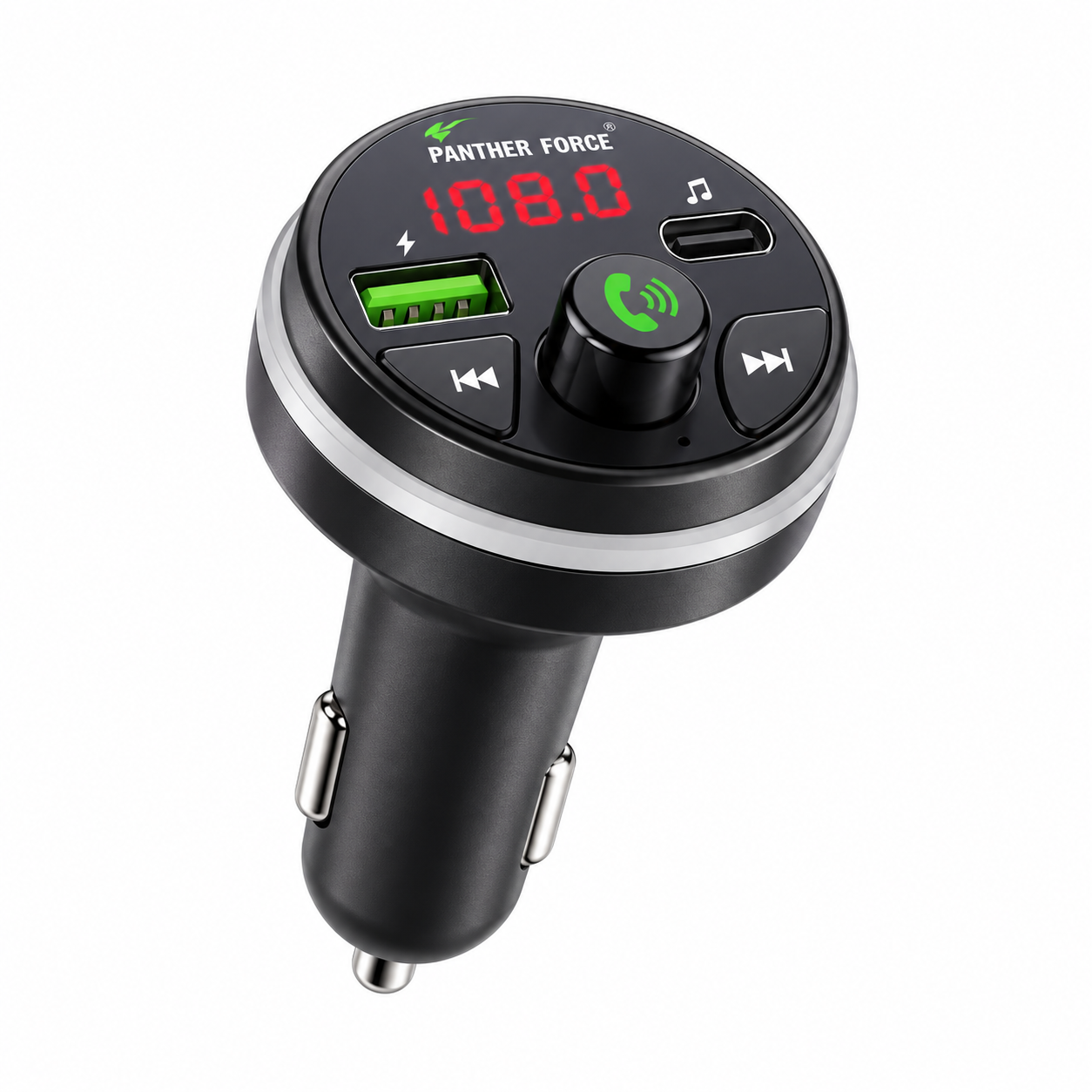 PANTHER FORCE Wireless FM Transmitter for Car, Bluetooth 5.0 Audio Adapter with Type-C & Dual USB Ports, LED Display 2 PANTHER FORCE Wireless FM Transmitter for Car, Bluetooth 5.0 Audio Adapter with Type-C & Dual USB Ports, LED Display - Image 2