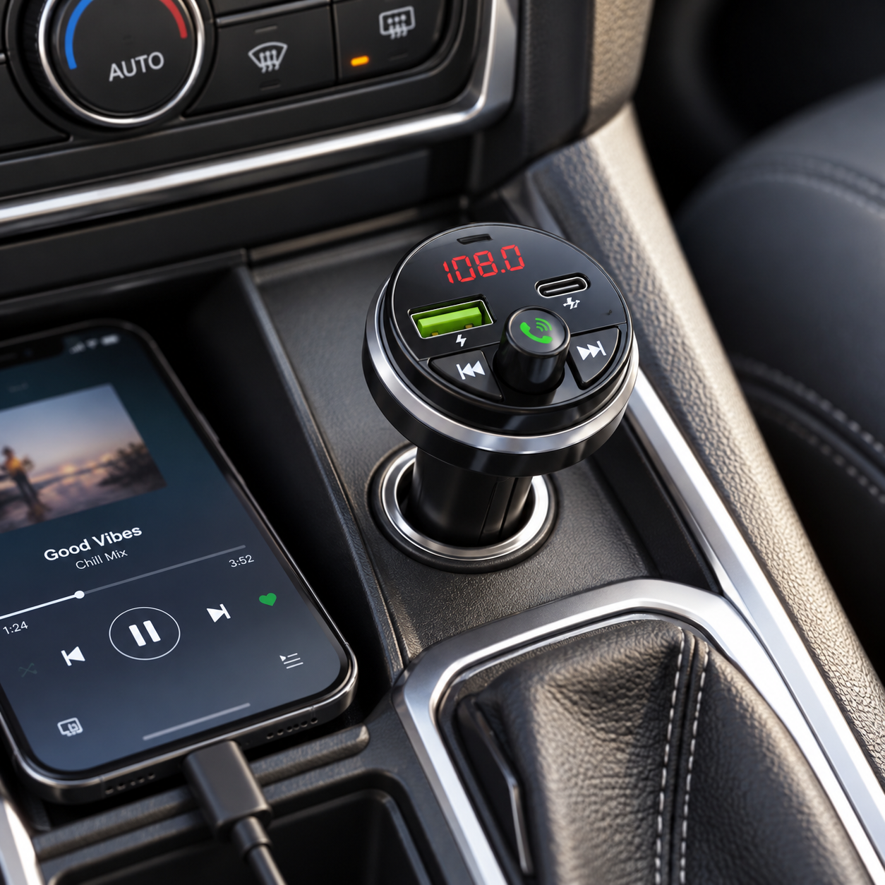 PANTHER FORCE Wireless FM Transmitter for Car, Bluetooth 5.0 Audio Adapter with Type-C & Dual USB Ports, LED Display 3 PANTHER FORCE Wireless FM Transmitter for Car, Bluetooth 5.0 Audio Adapter with Type-C & Dual USB Ports, LED Display - Image 3