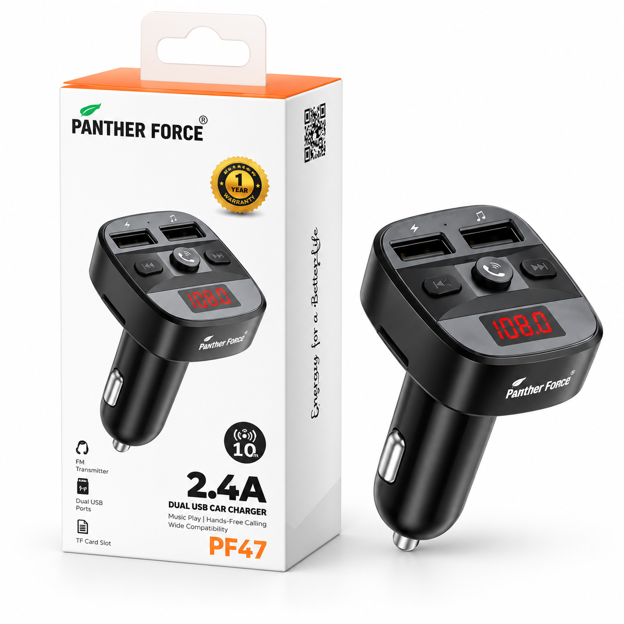 PANTHER FORCE 2.4A Car MP3 FM Transmitter, Bluetooth Audio Adapter with Dual USB Ports & Hands-Free Calling 3 PANTHER FORCE 2.4A Car MP3 FM Transmitter, Bluetooth Audio Adapter with Dual USB Ports & Hands-Free Calling - Image 3