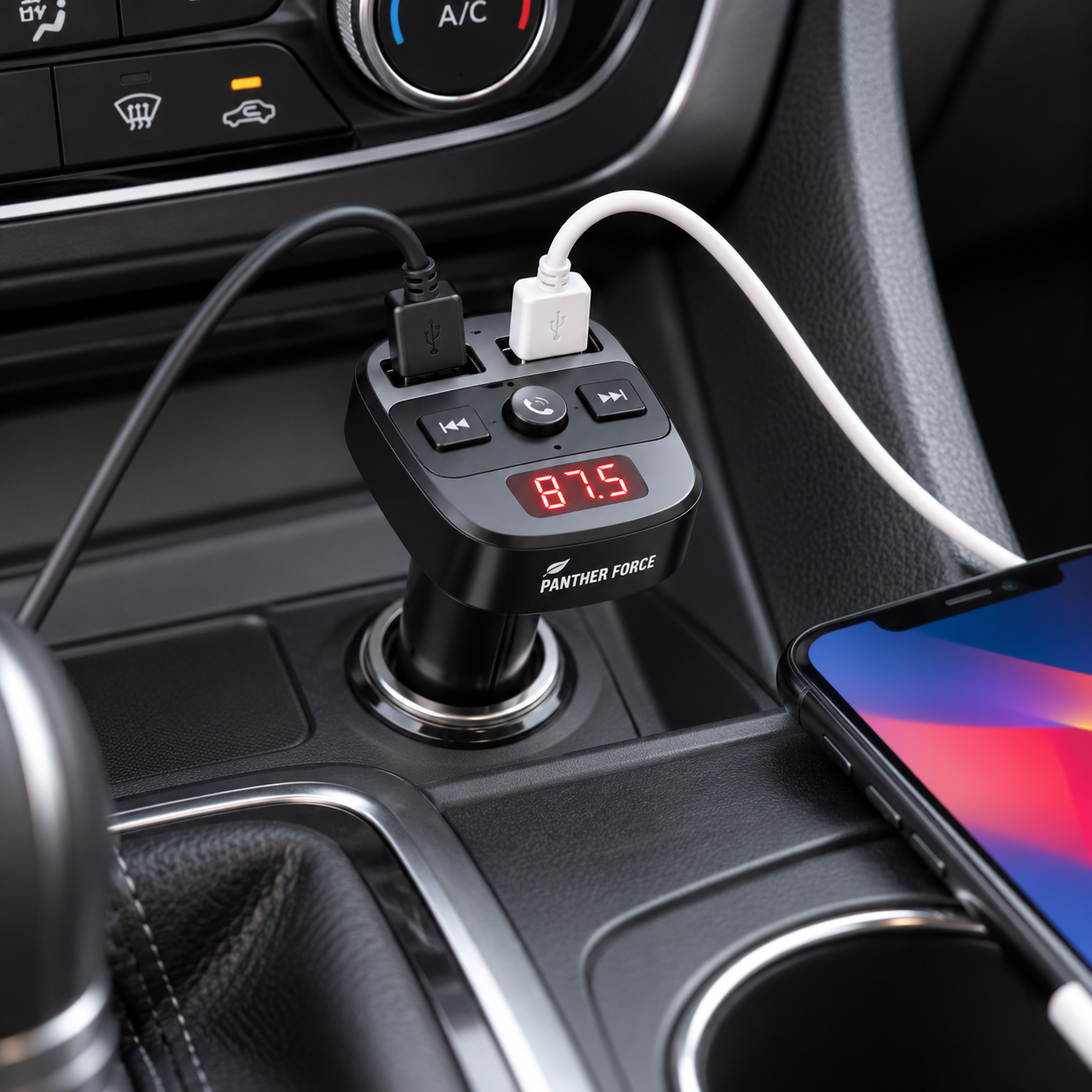 PANTHER FORCE 2.4A Car MP3 FM Transmitter, Bluetooth Audio Adapter with Dual USB Ports & Hands-Free Calling 4 PANTHER FORCE 2.4A Car MP3 FM Transmitter, Bluetooth Audio Adapter with Dual USB Ports & Hands-Free Calling - Image 4