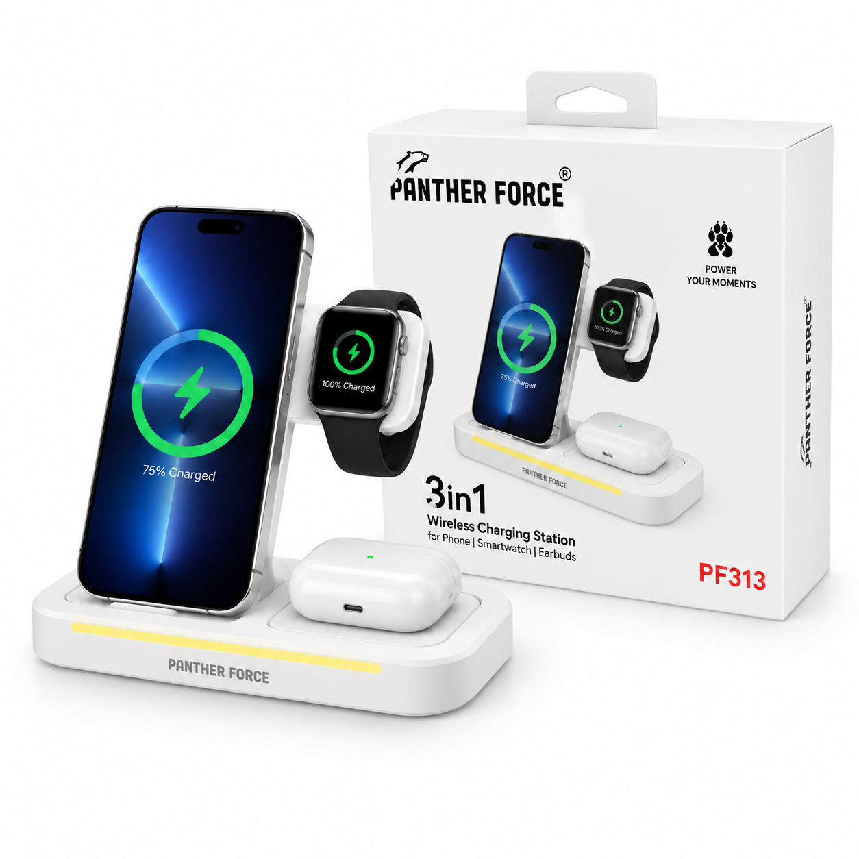 PANTHER FORCE 3-in-1 Wireless Charging Station – Phone, Smartwatch, Earbuds PN 4 PANTHER FORCE 3-in-1 Wireless Charging Station – Phone, Smartwatch, Earbuds PN - Image 4