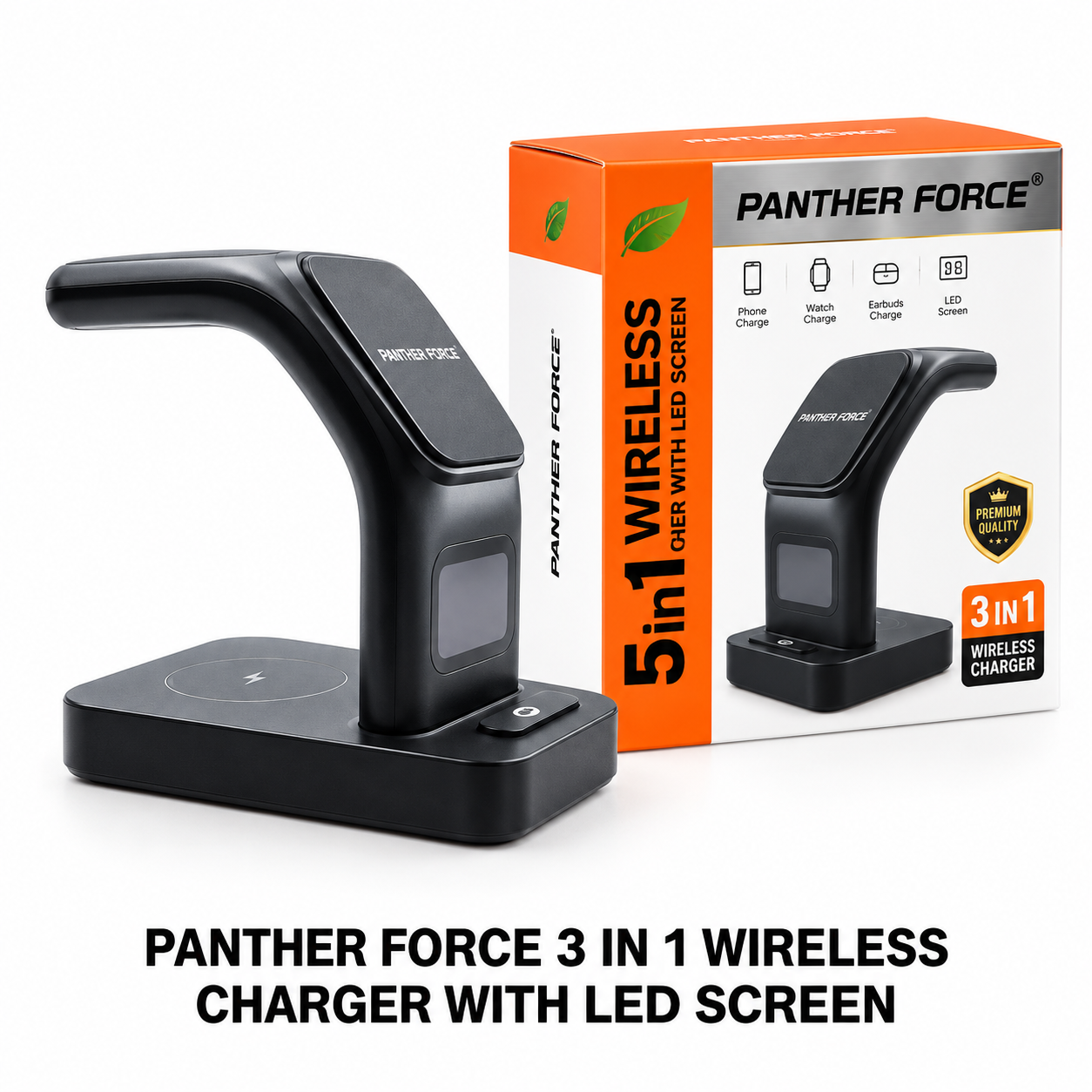 PANTHER FORCE 3-in-1 Wireless Charging Station with LED Screen – Premium Black 1 PANTHER FORCE 3-in-1 Wireless Charging Station with LED Screen – Premium Black