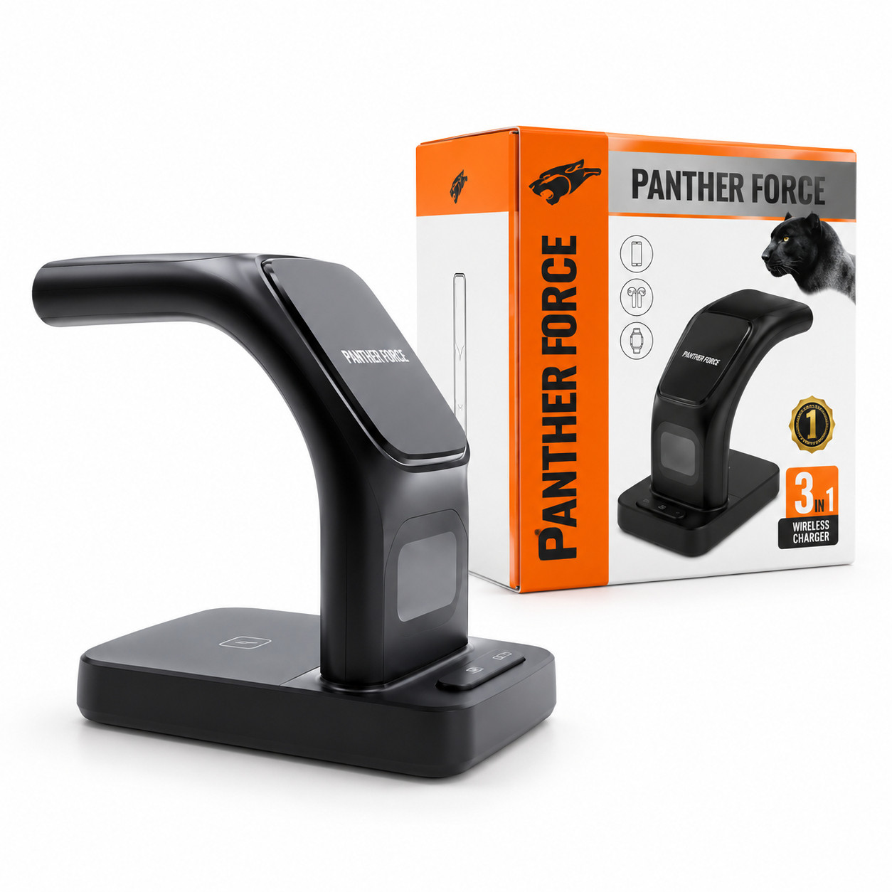 PANTHER FORCE 3-in-1 Wireless Charging Station with LED Screen – Premium Black 2 PANTHER FORCE 3-in-1 Wireless Charging Station with LED Screen – Premium Black - Image 2