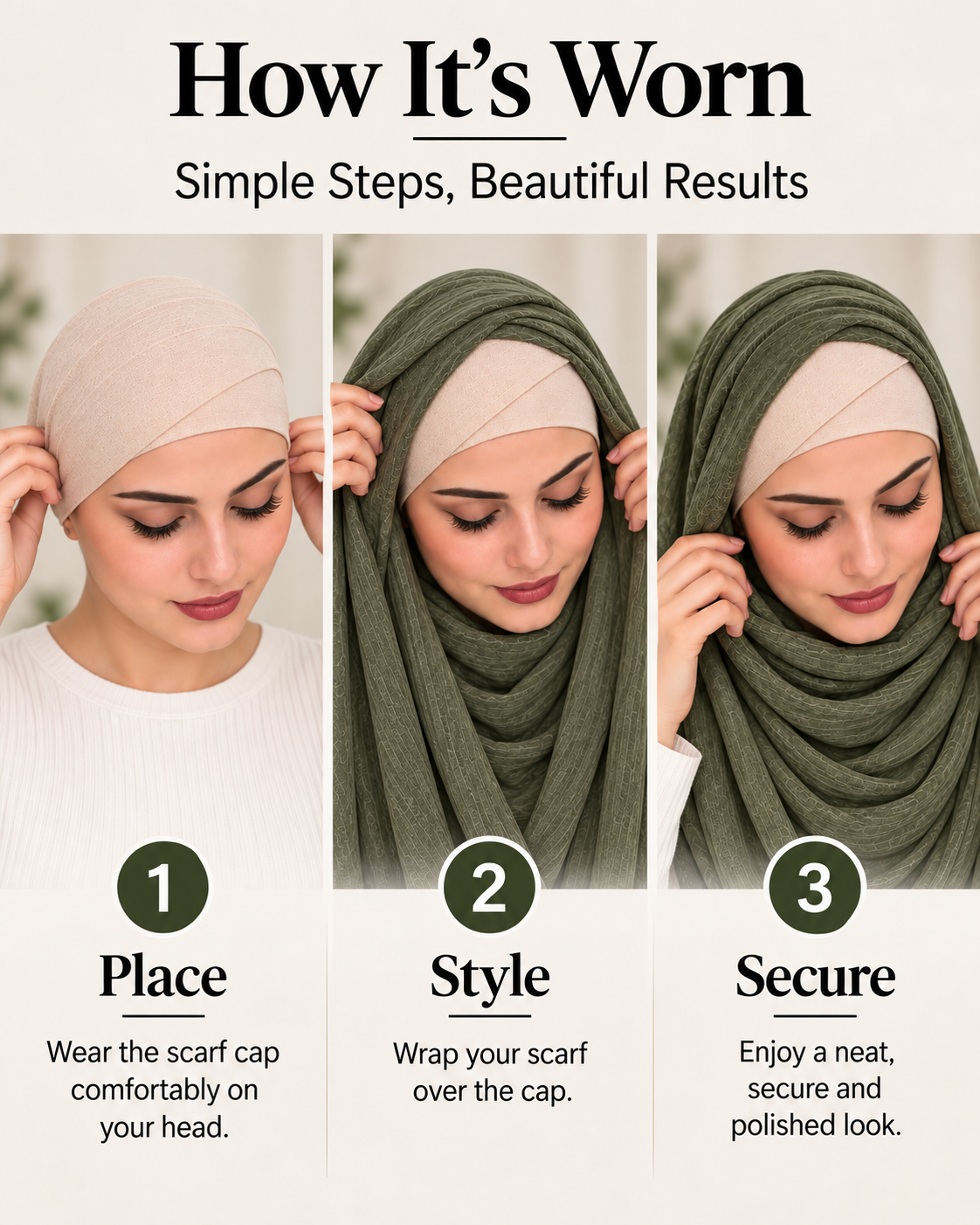 Premium Warm Ivory Hijab Under-Scarf Cap - Smooth, Secure & Effortless Fit 2 Premium Warm Ivory Hijab Under-Scarf Cap - Smooth, Secure & Effortless Fit - Image 2