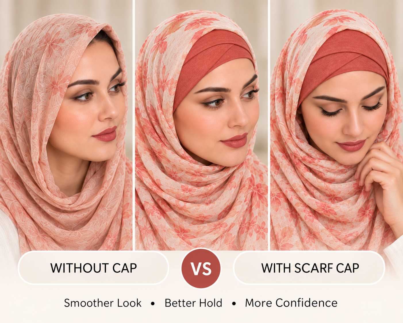 Premium Muted Coral Red Hijab Under-Scarf Cap - Smooth, Secure & Effortless Fit 2 Premium Muted Coral Red Hijab Under-Scarf Cap - Smooth, Secure & Effortless Fit - Image 2