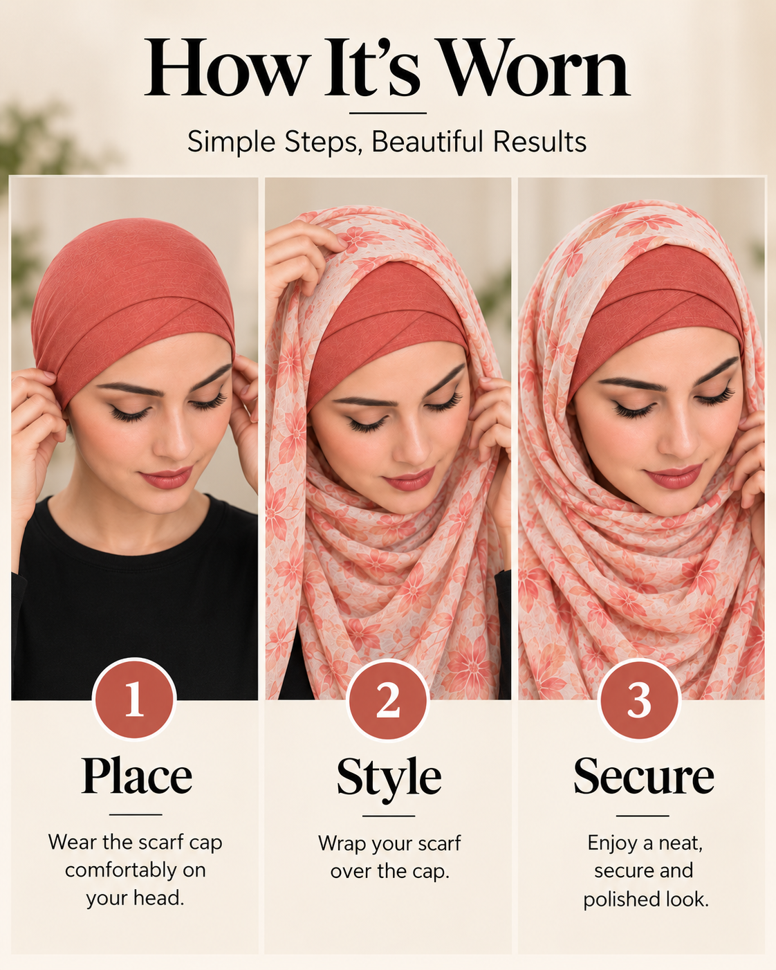 Premium Muted Coral Red Hijab Under-Scarf Cap - Smooth, Secure & Effortless Fit 3 Premium Muted Coral Red Hijab Under-Scarf Cap - Smooth, Secure & Effortless Fit - Image 3