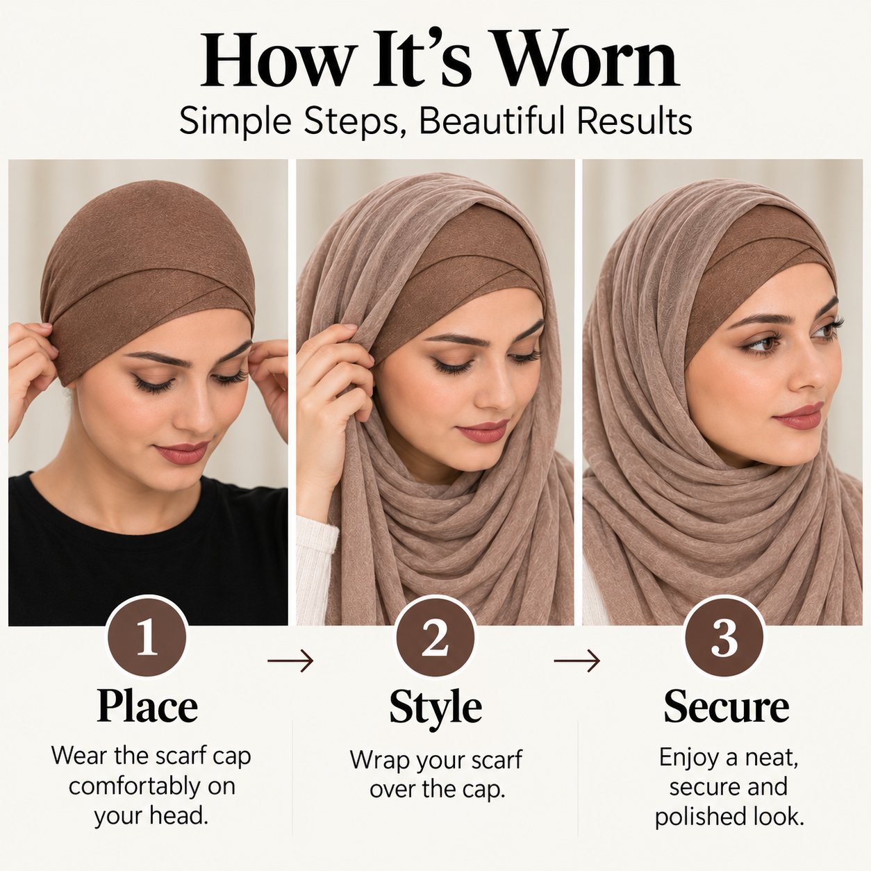 Premium Dusty Taupe Brown Hijab Under-Scarf Cap - Smooth, Secure & Effortless Fit 3 Premium Dusty Taupe Brown Hijab Under-Scarf Cap - Smooth, Secure & Effortless Fit - Image 3